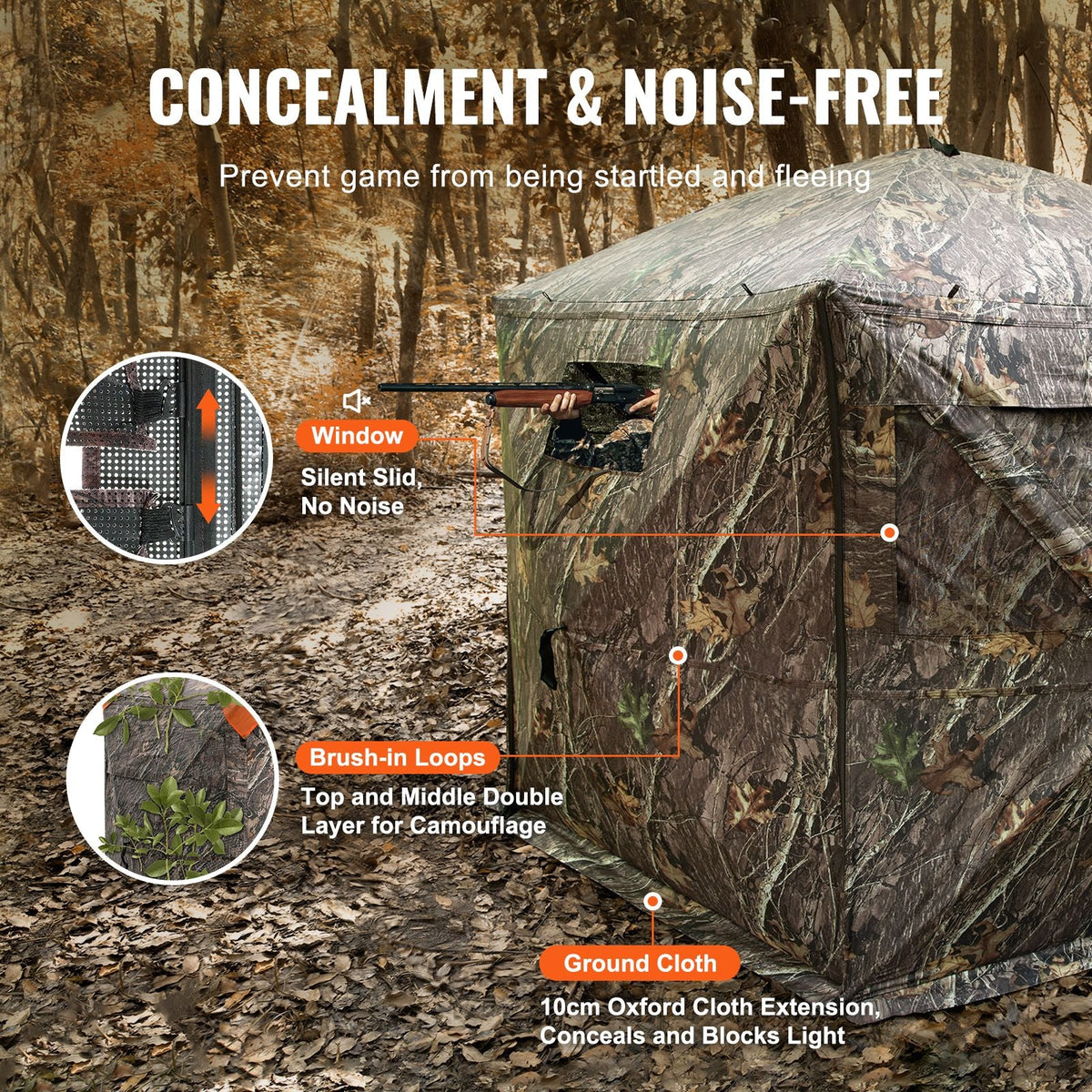 Hunting Blind, 288° See Through Ground Blind, 6-7 Person Pop Up Deer Blind for Hunting with Carrying Bag, Portable Resilient Hunting Tent, 4 Horizontal Windows for Turkey and Deer Hunting