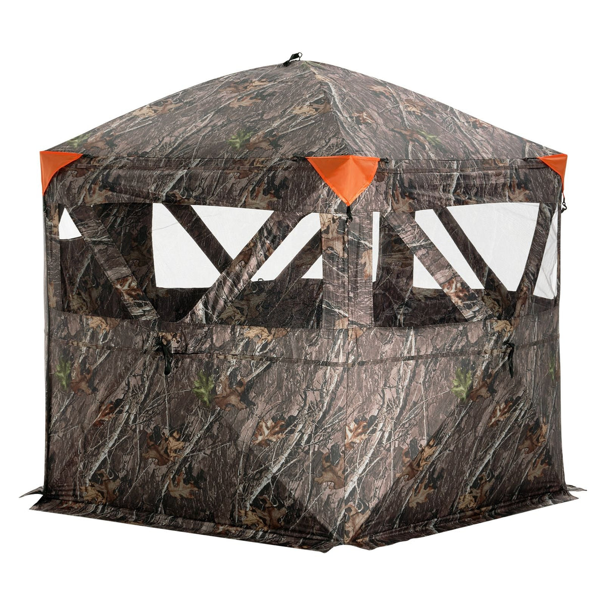 Hunting Blind, 288° See Through Ground Blind, 6-7 Person Pop Up Deer Blind for Hunting with Carrying Bag, Portable Resilient Hunting Tent, 4 Horizontal Windows for Turkey and Deer Hunting