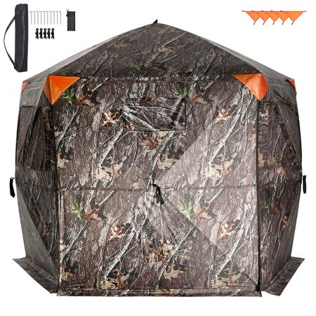 Hunting Blind, 288° See Through Ground Blind, 6-7 Person Pop Up Deer Blind for Hunting with Carrying Bag, Portable Resilient Hunting Tent, 4 Horizontal Windows for Turkey and Deer Hunting