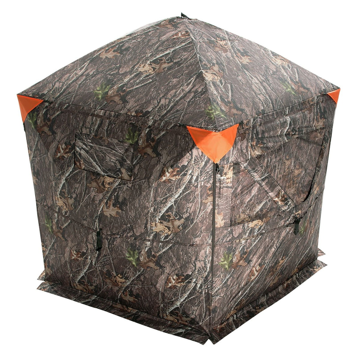 Hunting Blind, 288° See Through Ground Blind, 6-7 Person Pop Up Deer Blind for Hunting with Carrying Bag, Portable Resilient Hunting Tent, 4 Horizontal Windows for Turkey and Deer Hunting