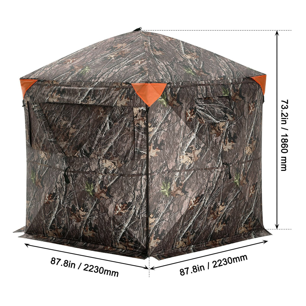 Hunting Blind, 288° See Through Ground Blind, 6-7 Person Pop Up Deer Blind for Hunting with Carrying Bag, Portable Resilient Hunting Tent, 4 Horizontal Windows for Turkey and Deer Hunting