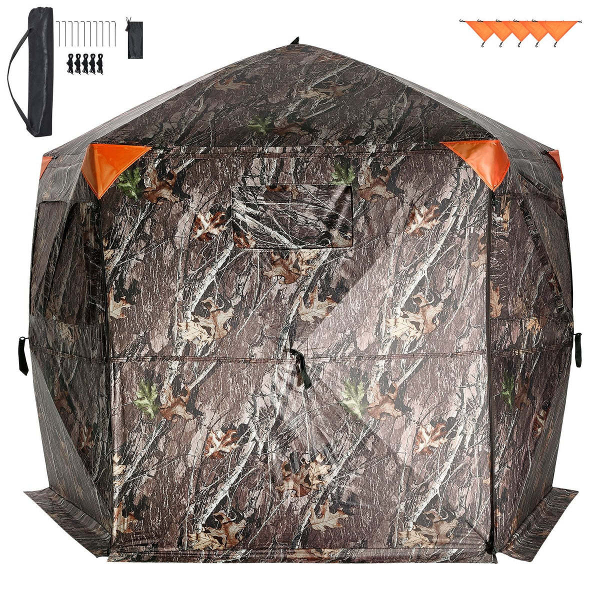 Hunting Blind, 288° See Through Ground Blind, 6-7 Person Pop Up Deer Blind for Hunting with Carrying Bag, Portable Resilient Hunting Tent, 4 Horizontal Windows for Turkey and Deer Hunting