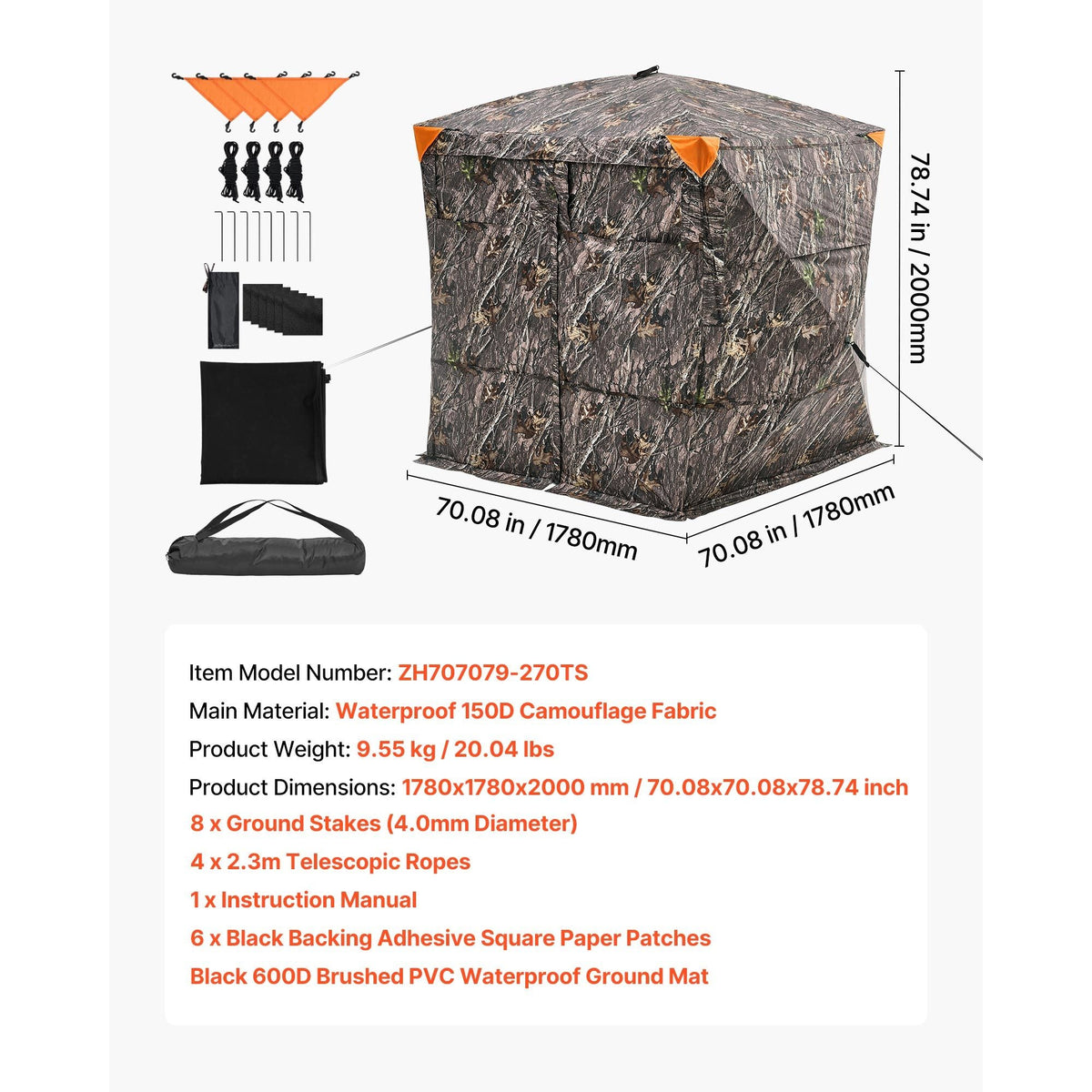 Hunting Blind, 4-5 Person See Through Ground Blinds with Carrying Bag, 270 Degree Portable Camouflage Tent, Durable Concealed Shelter with Silent Magnetic Door and Window, for Turkey and Deer