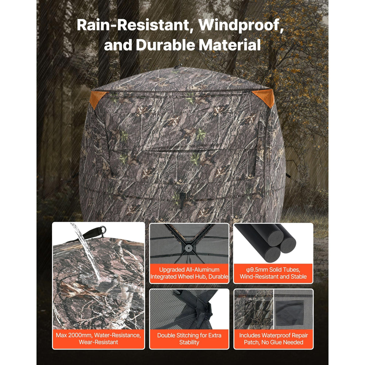 Hunting Blind, 4-5 Person See Through Ground Blinds with Carrying Bag, 360 Degree Portable Camouflage Tent, Durable Concealed Shelter with Silent Zipper Door and Window, for Turkey and Deer