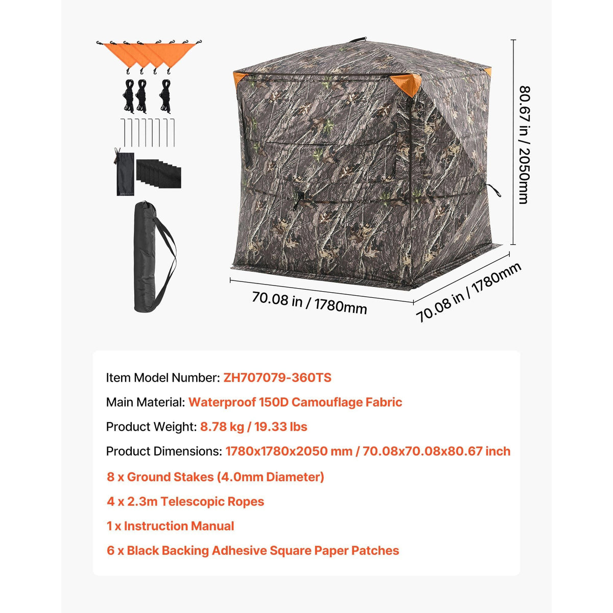 Hunting Blind, 4-5 Person See Through Ground Blinds with Carrying Bag, 360 Degree Portable Camouflage Tent, Durable Concealed Shelter with Silent Zipper Door and Window, for Turkey and Deer