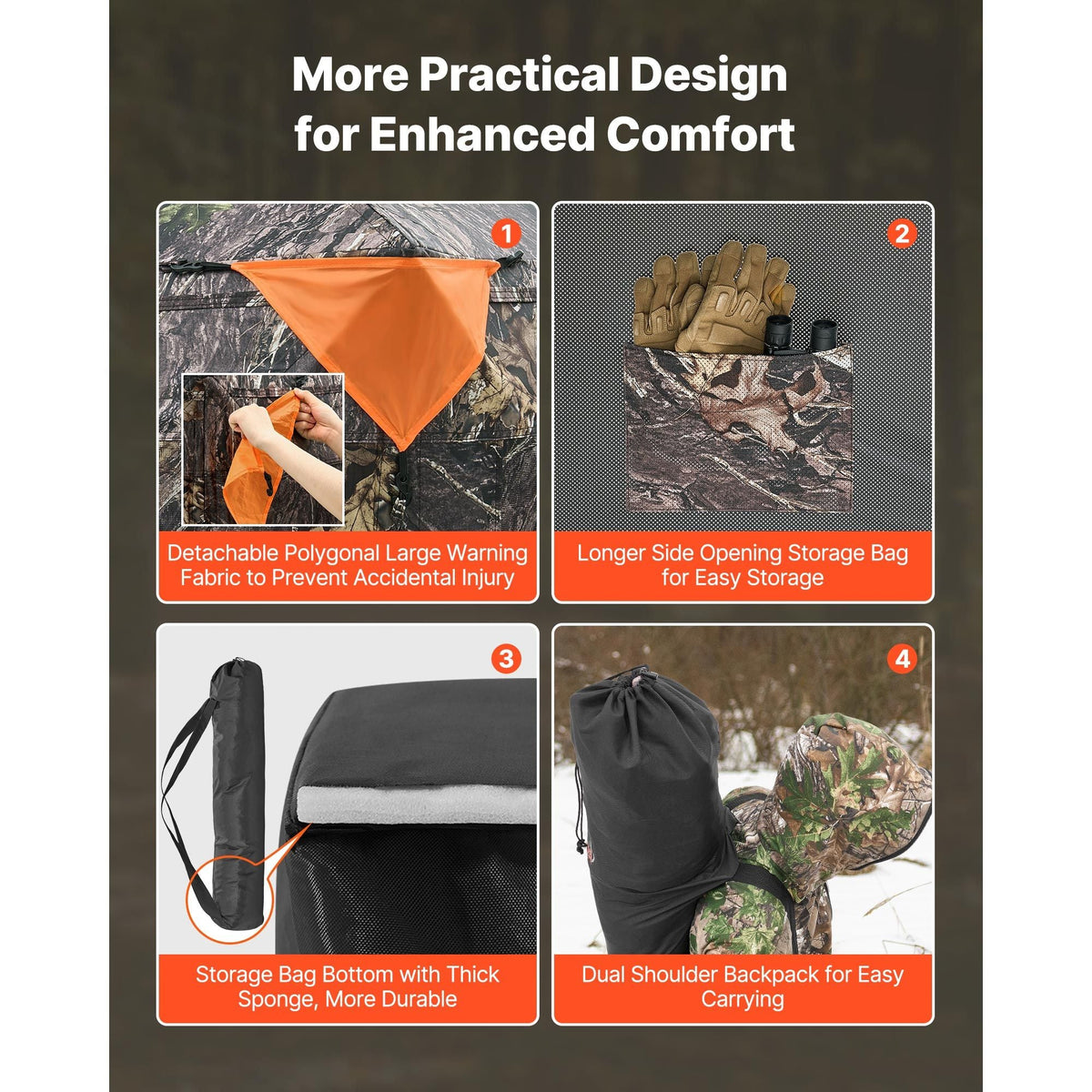 Hunting Blind, 4-5 Person See Through Ground Blinds with Carrying Bag, 360 Degree Portable Camouflage Tent, Durable Concealed Shelter with Silent Zipper Door and Window, for Turkey and Deer