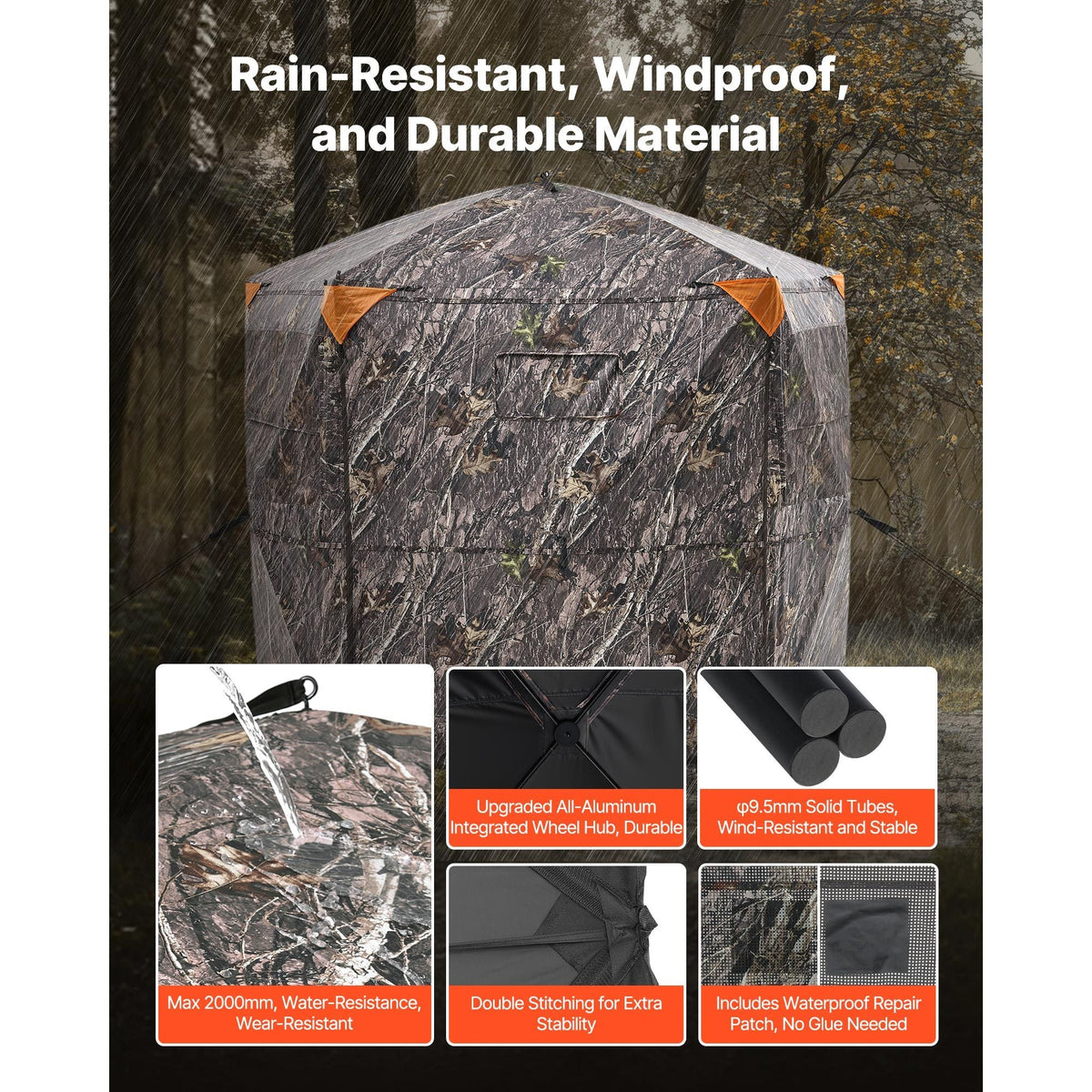 Hunting Blind, 6-7 Person Ground Blinds with Carrying Bag, Portable Camouflage Tent, Reinforced Durable Concealed Shelter with Silent Zipper Door and Window, for Turkey and Deer
