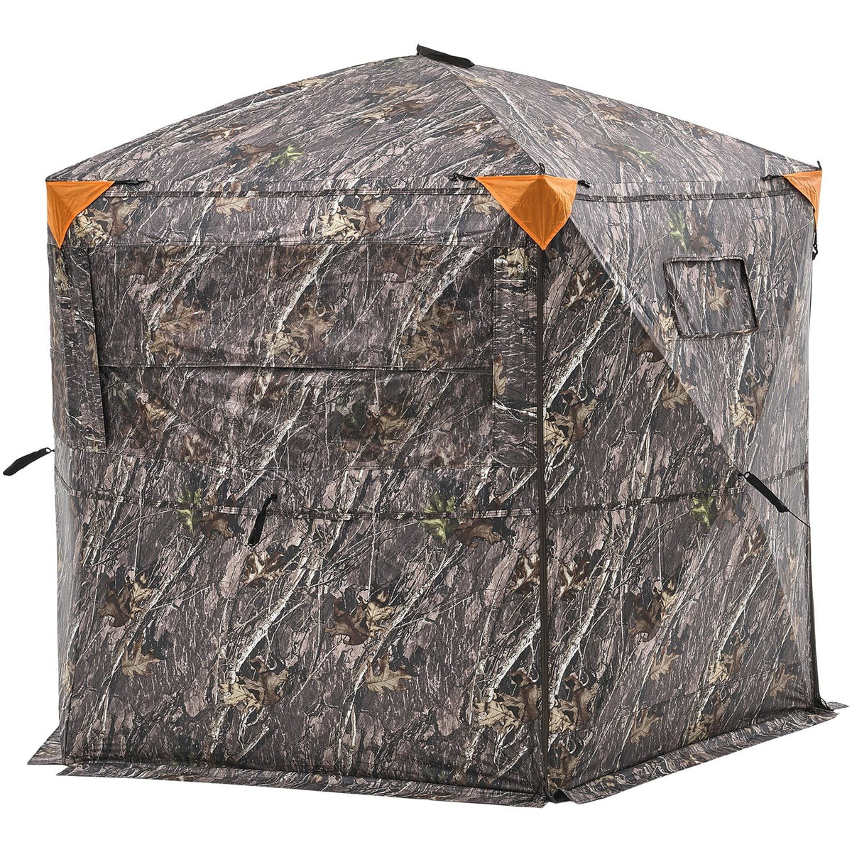 Hunting Blind, 6-7 Person Ground Blinds with Carrying Bag, Portable Camouflage Tent, Reinforced Durable Concealed Shelter with Silent Zipper Door and Window, for Turkey and Deer