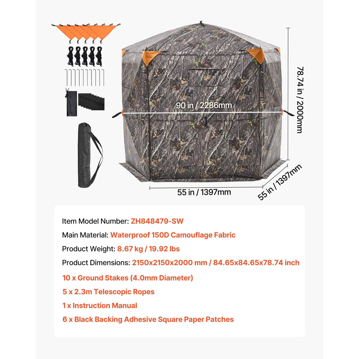 Hunting Blind, 6-7 Person Ground Blinds with Carrying Bag, Portable Camouflage Tent, Reinforced Durable Concealed Shelter with Silent Zipper Door and Window, for Turkey and Deer