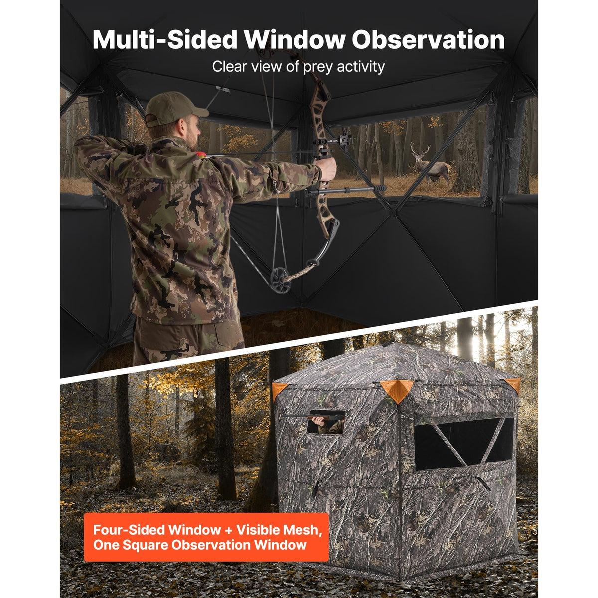 Hunting Blind, 6-7 Person Ground Blinds with Carrying Bag, Portable Camouflage Tent, Reinforced Durable Concealed Shelter with Silent Zipper Door and Window, for Turkey and Deer