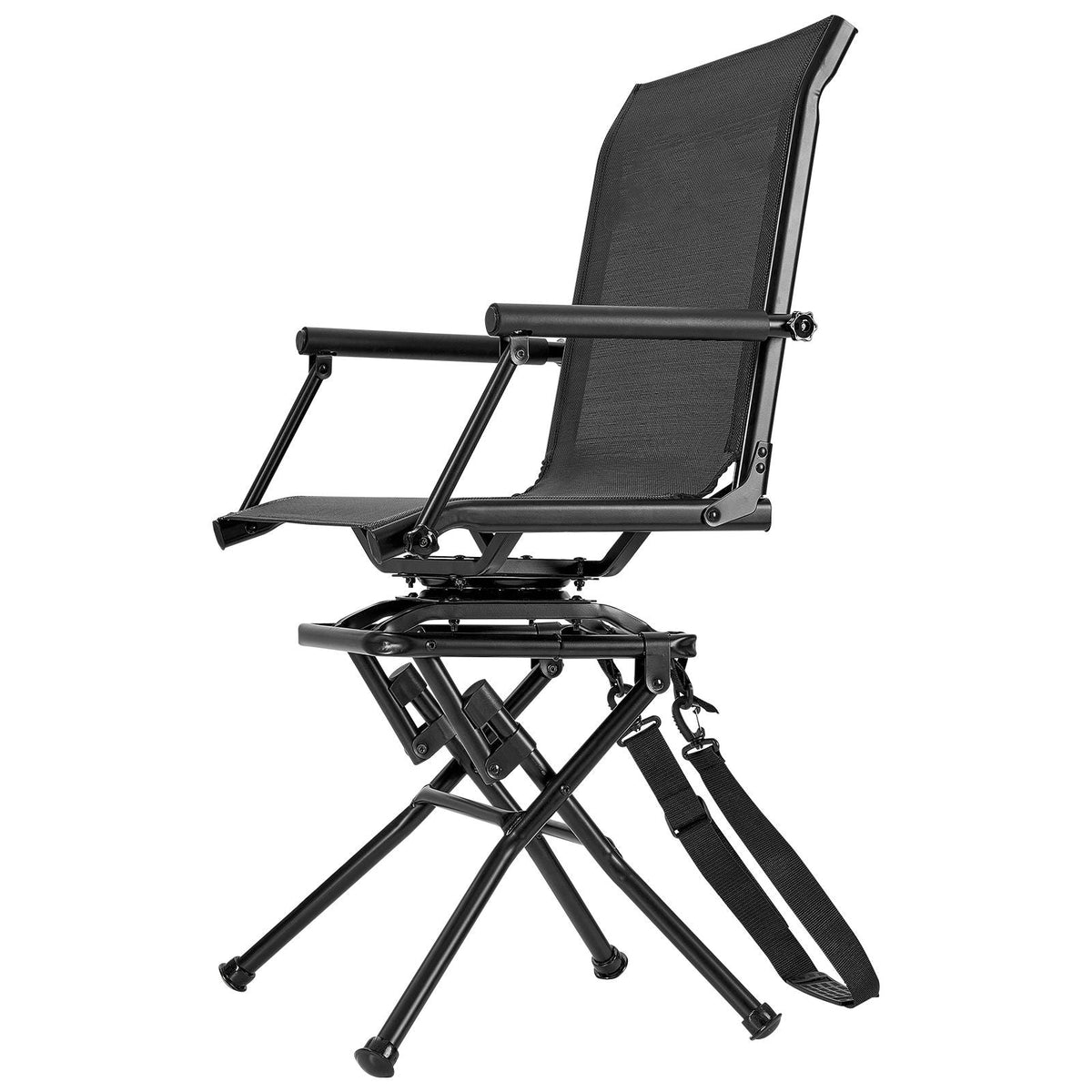 Hunting Chair, 360° Silent Swivel, Foldable Lightweight Portable Blind Chair, Heavy-Duty Steel Frame Ground Stool Seat, with Armrest, Adjustable Carry Strap, 300 Lbs Capacity for Fishing Camping