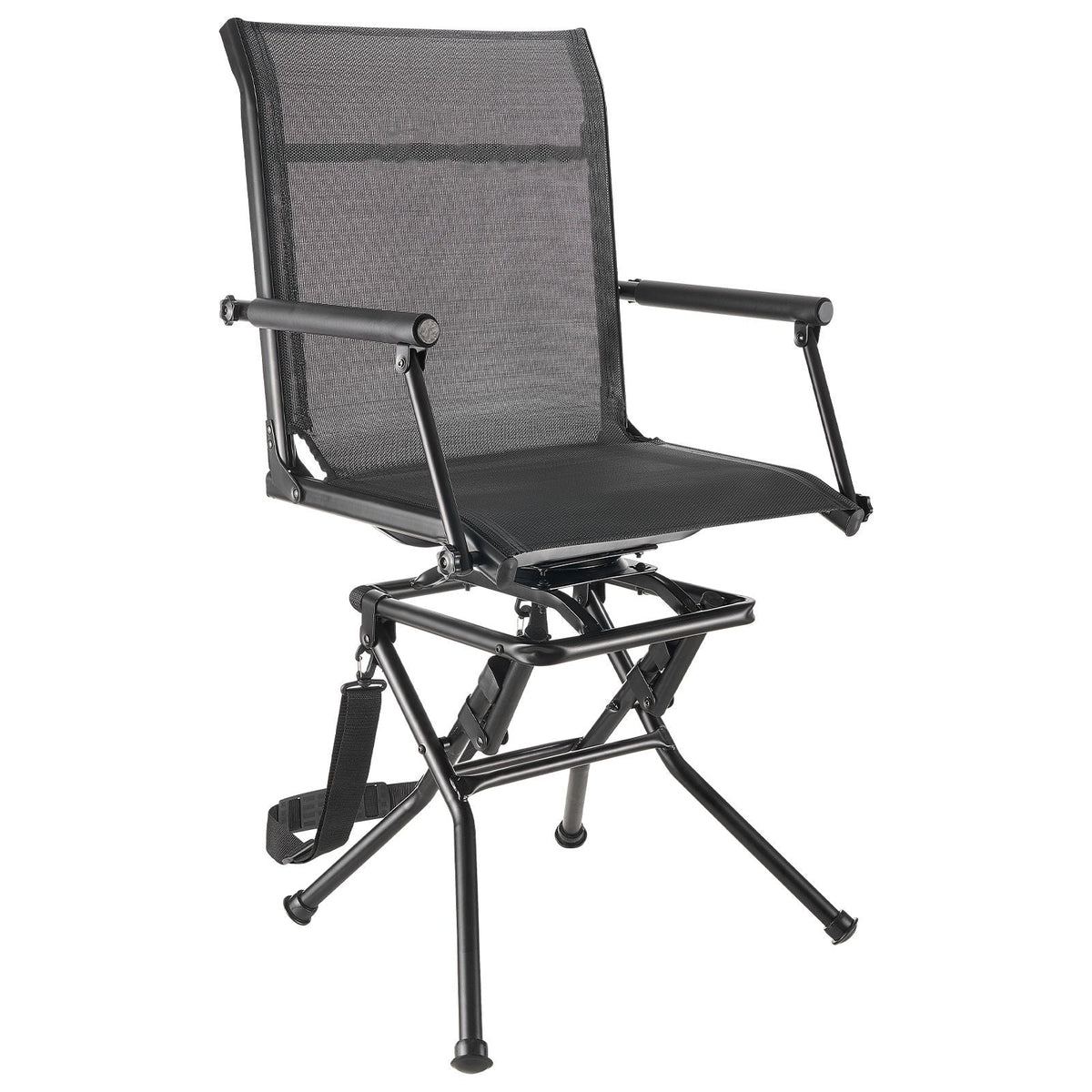 Hunting Chair, 360° Silent Swivel, Foldable Lightweight Portable Blind Chair, Heavy-Duty Steel Frame Ground Stool Seat, with Armrest, Adjustable Carry Strap, 300 Lbs Capacity for Fishing Camping