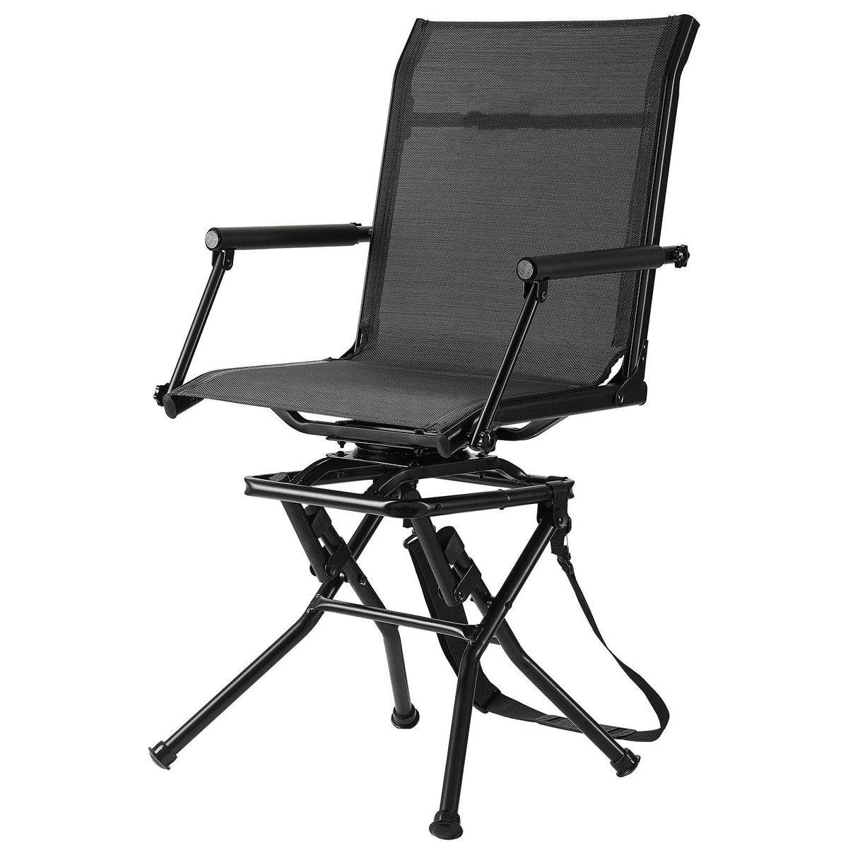Hunting Chair, 360° Silent Swivel, Foldable Lightweight Portable Blind Chair, Heavy-Duty Steel Frame Ground Stool Seat, with Armrest, Adjustable Carry Strap, 300 Lbs Capacity for Fishing Camping