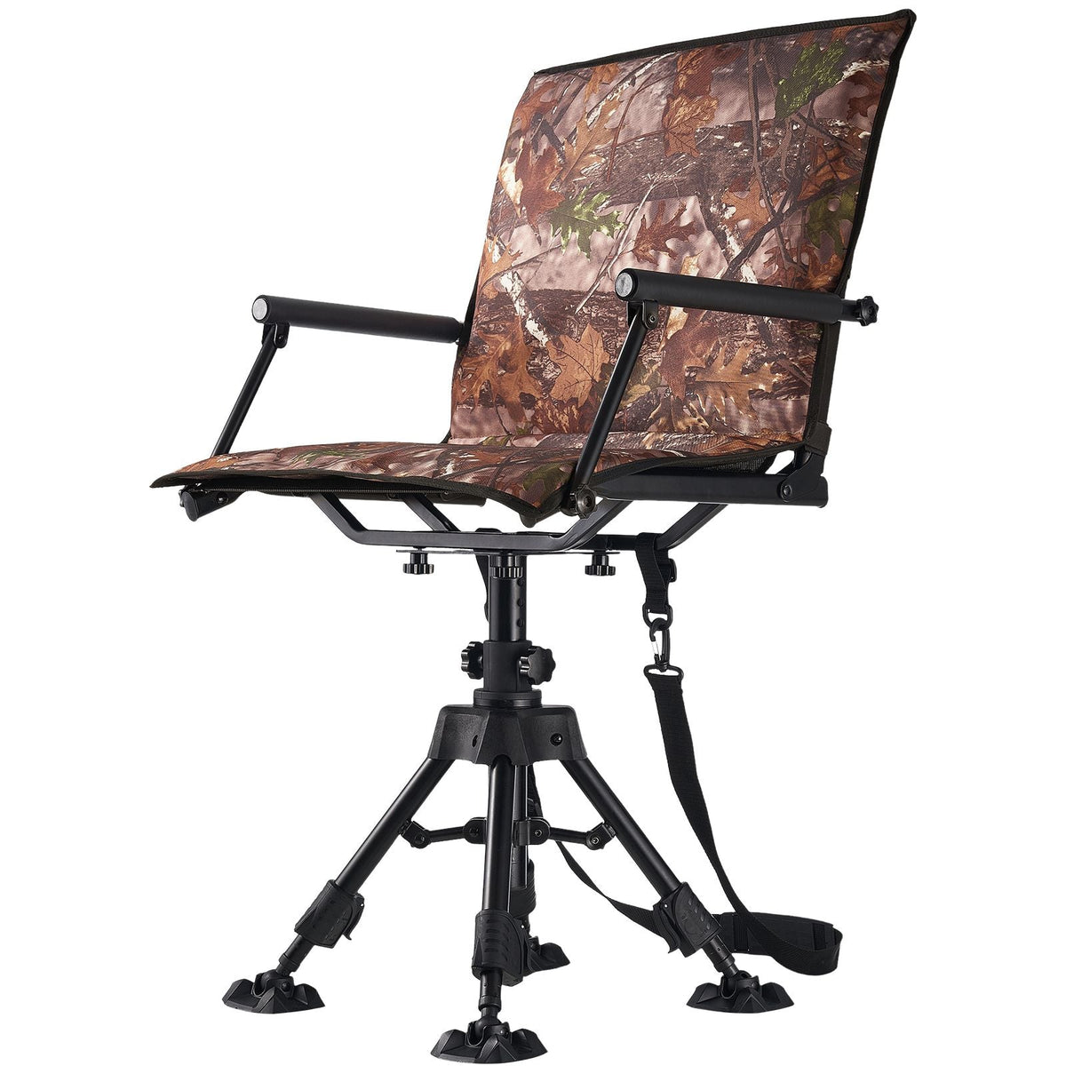 Hunting Chair, 360° Silent Swivel, Foldable Portable Blind Chair, Heavy-Duty Steel Frame Ground Stool Seat, with Armrests, Cover, Anti-Sink Feet, Height Adjustable, 350 Lbs Capacity for Camping