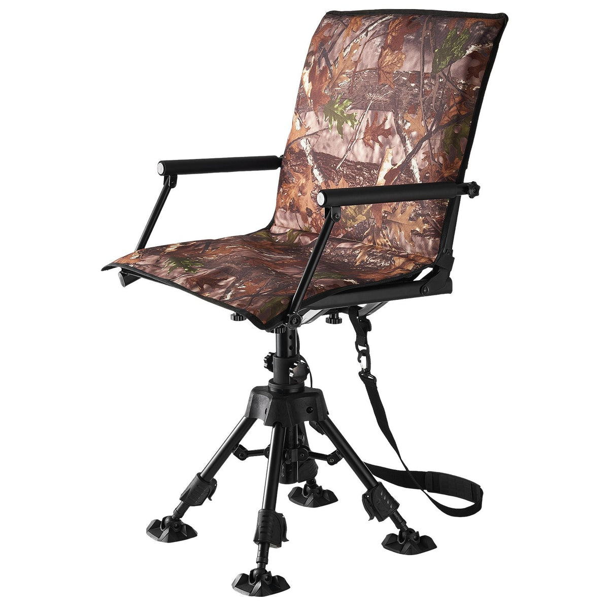 Hunting Chair, 360° Silent Swivel, Foldable Portable Blind Chair, Heavy-Duty Steel Frame Ground Stool Seat, with Armrests, Cover, Anti-Sink Feet, Height Adjustable, 350 Lbs Capacity for Camping