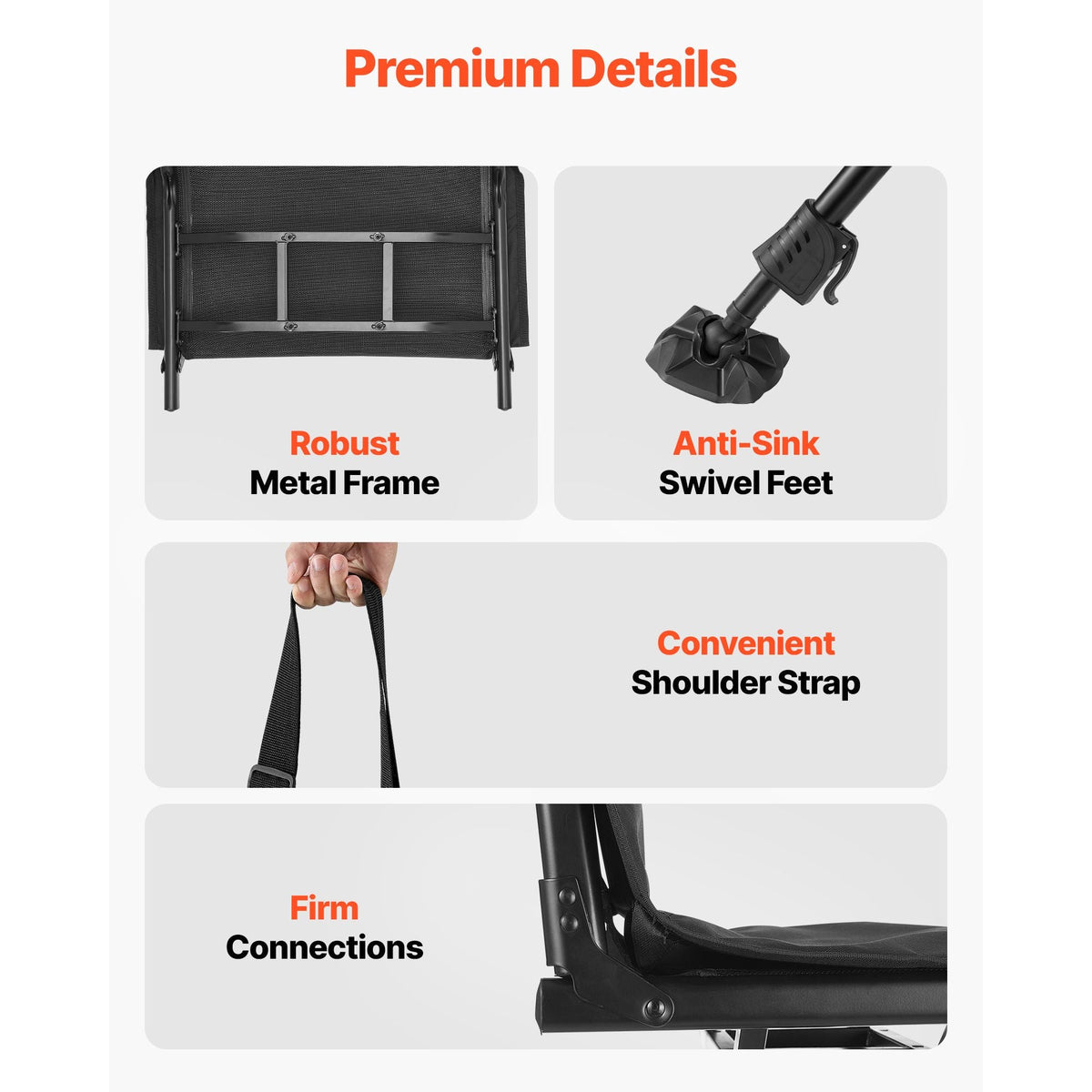 Hunting Chair, 360° Silent Swivel, Foldable Portable Blind Chair, Heavy-Duty Steel Frame Ground Stool Seat,with Seat Cover, Anti-Sink Feet, Height Adjustable, 350 Lbs Capacity, for Fishing