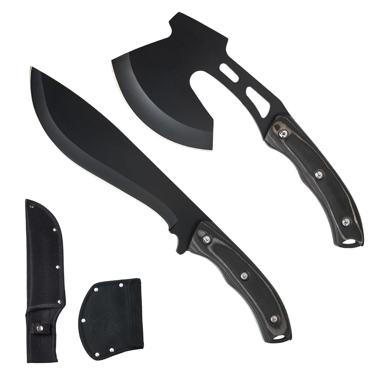 Hunting Knife and Hatchet Axe Combo Set with Sheath, Fixed Blade Tactical Knife and Camping Axe, Stainless Steel Survival Knife and Camping Hatchet for Outdoor Survival Hunting Camping Adventure