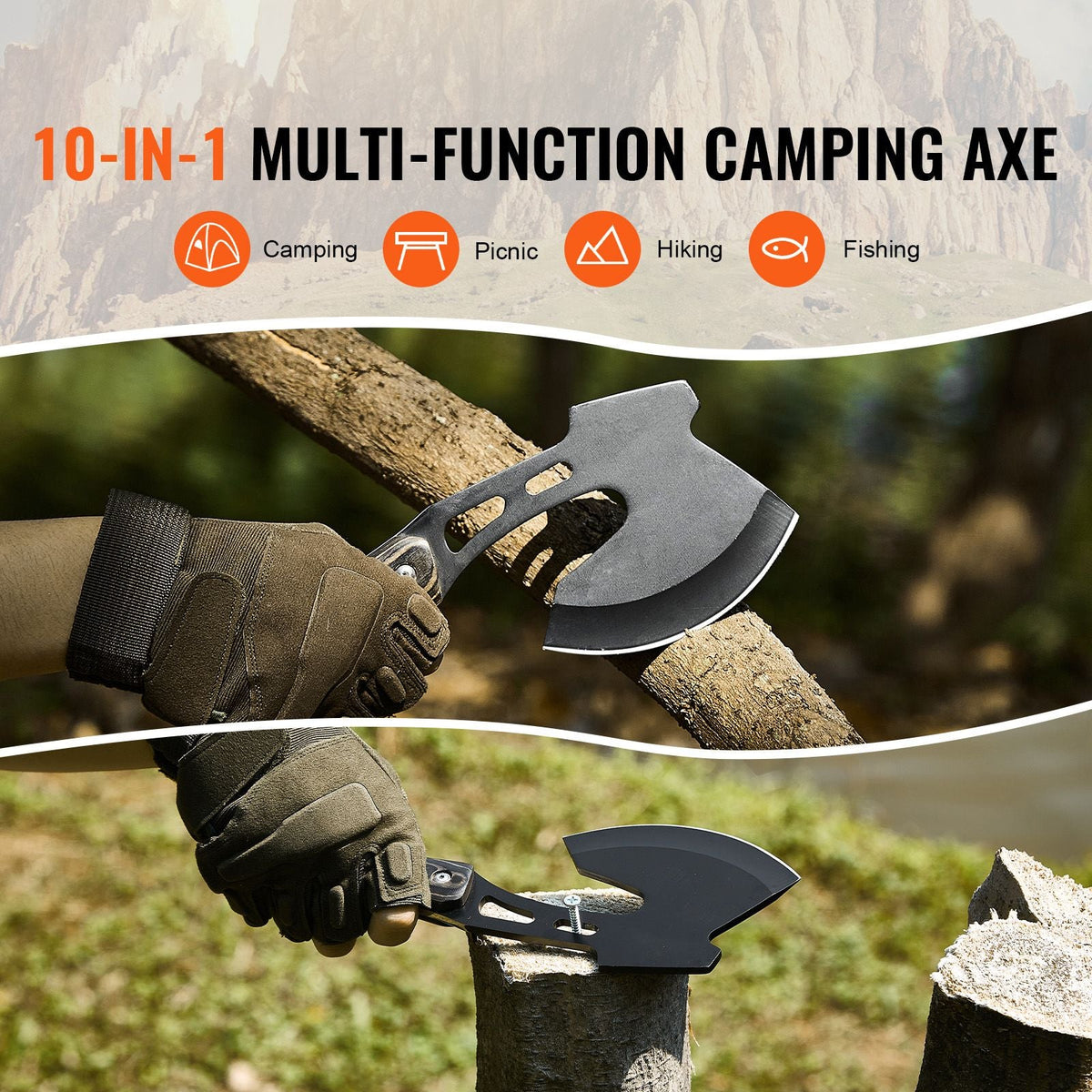 Hunting Knife and Hatchet Axe Combo Set with Sheath, Fixed Blade Tactical Knife and Camping Axe, Stainless Steel Survival Knife and Camping Hatchet for Outdoor Survival Hunting Camping Adventure