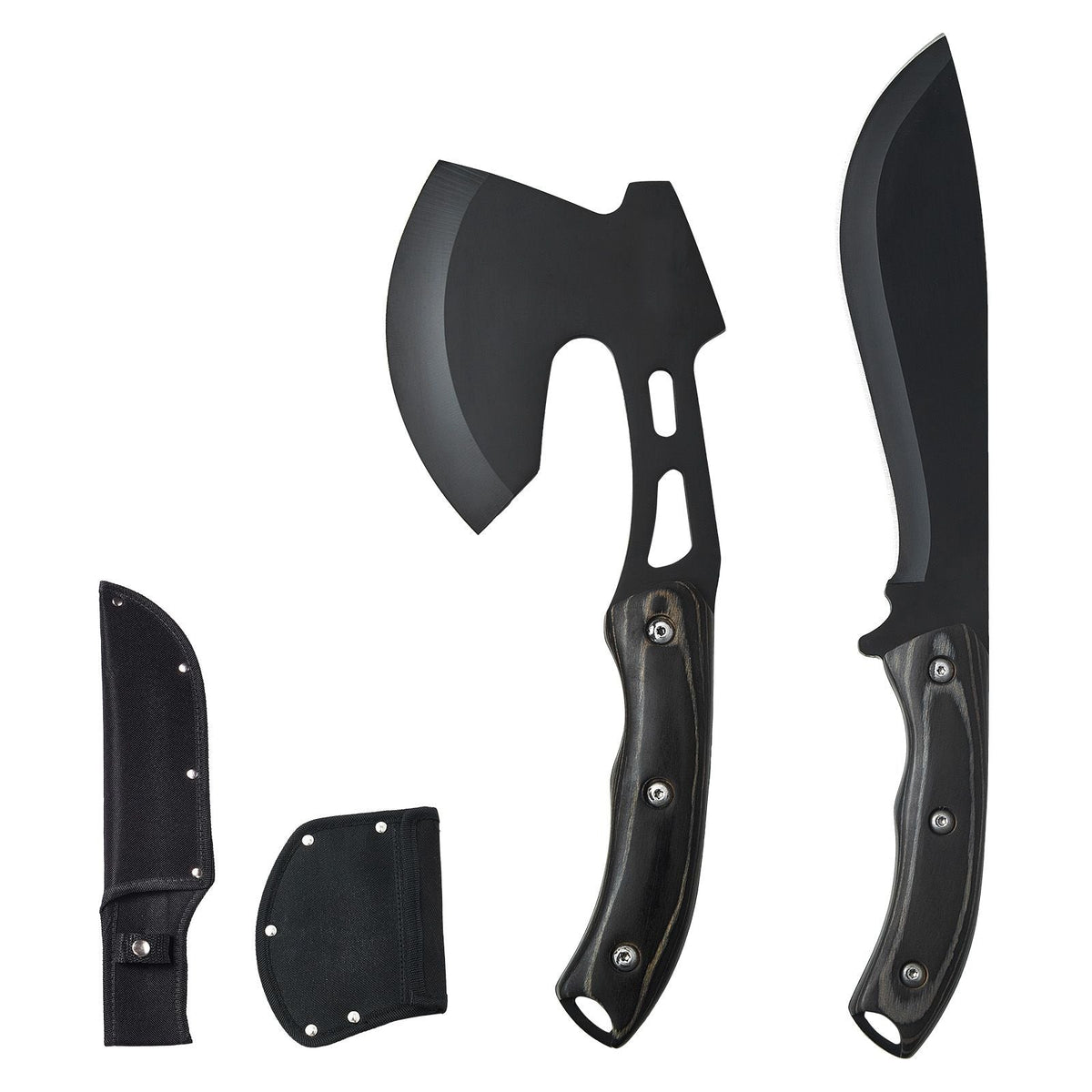 Hunting Knife and Hatchet Axe Combo Set with Sheath, Fixed Blade Tactical Knife and Camping Axe, Stainless Steel Survival Knife and Camping Hatchet for Outdoor Survival Hunting Camping Adventure