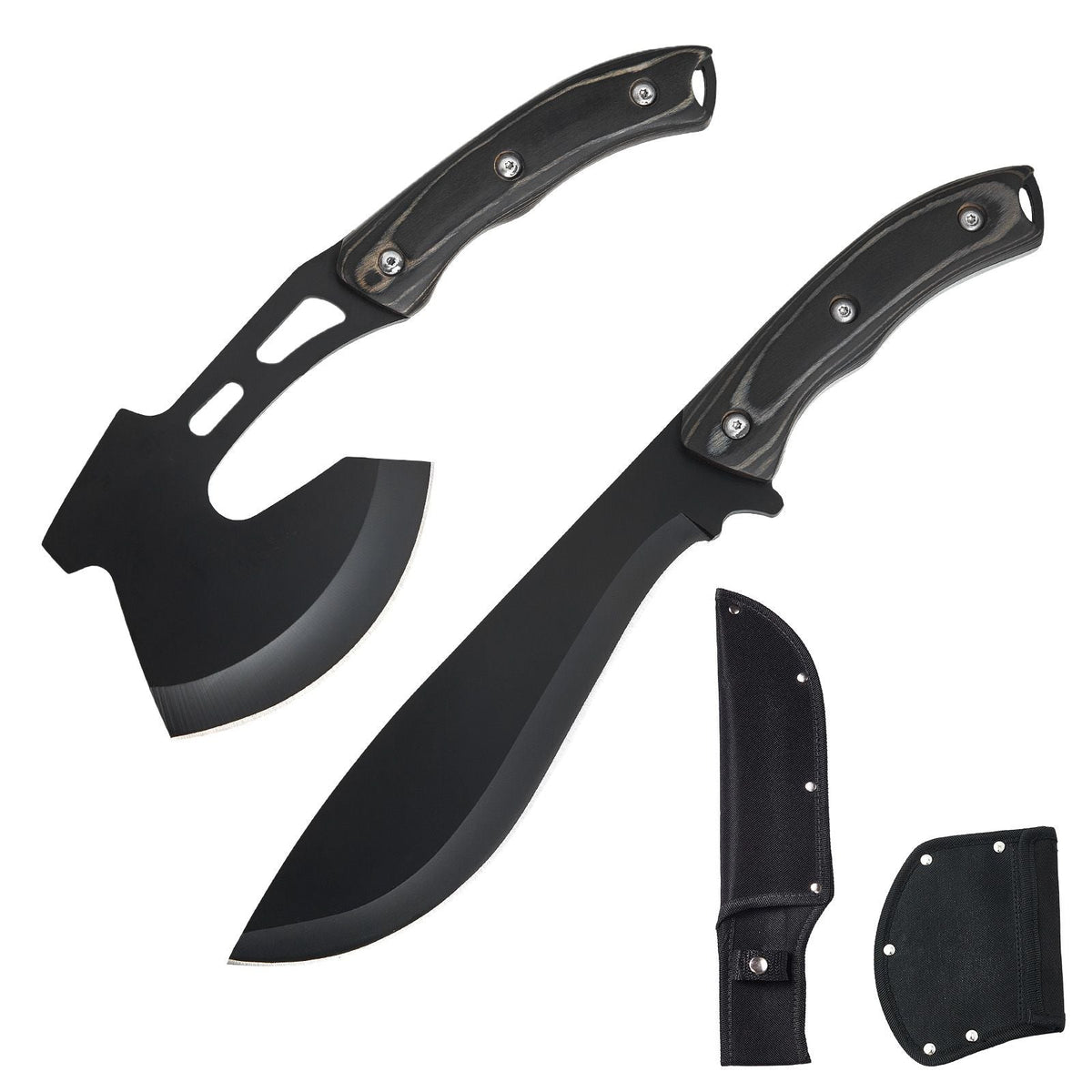 Hunting Knife and Hatchet Axe Combo Set with Sheath, Fixed Blade Tactical Knife and Camping Axe, Stainless Steel Survival Knife and Camping Hatchet for Outdoor Survival Hunting Camping Adventure