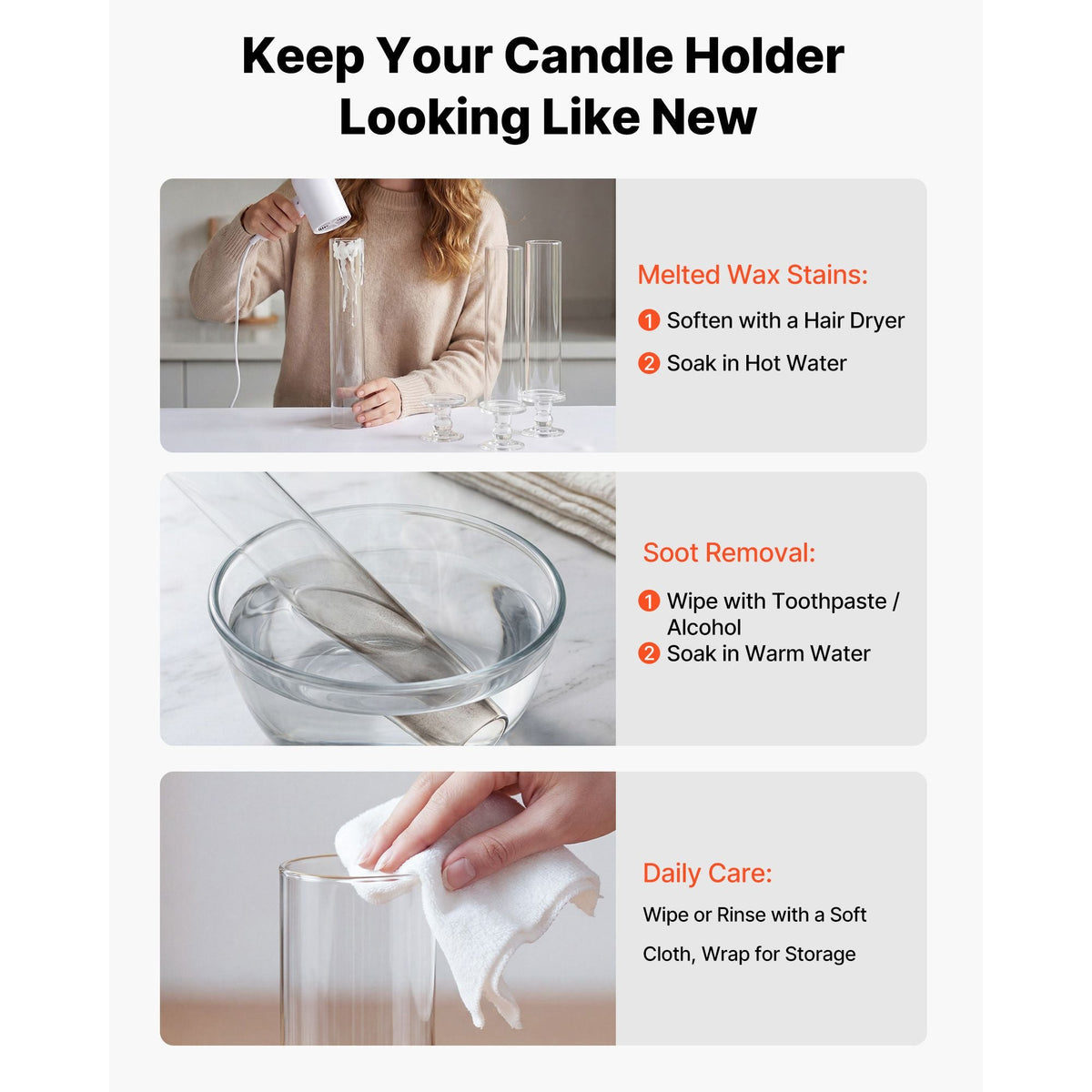 Hurricane Candle Holders Set of 24, 12.6 in Tall Clear Glass Taper Candle Holders, High Borosilicate Glass, 2.36 in Cylinder for Wedding, Table Centerpiece, Party, Home Decor, Wind Protection