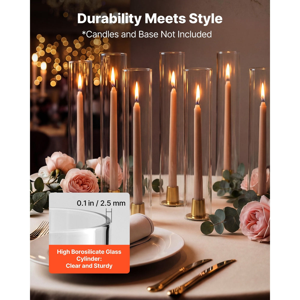 Hurricane Glass Cylinders Set of 24, Φ2.56 x 13.78 in Tall Clear Glass Candle Covers, High Borosilicate Glass Sleeves for Pillar Candles, Wedding Centerpieces, Home Decor, Party, Wind Protection