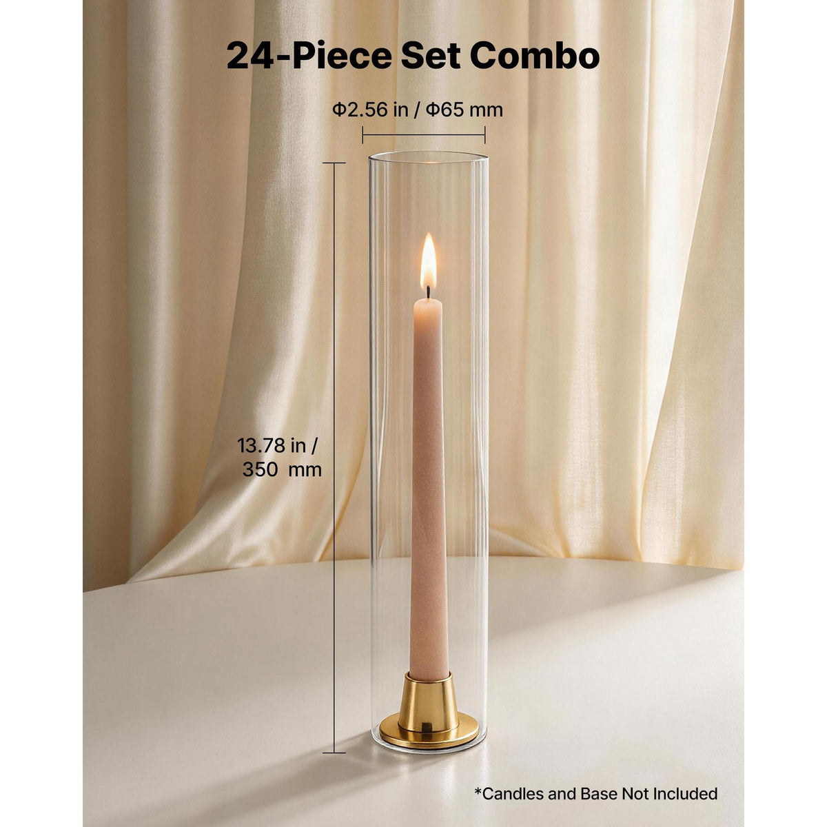 Hurricane Glass Cylinders Set of 24, Φ2.56 x 13.78 in Tall Clear Glass Candle Covers, High Borosilicate Glass Sleeves for Pillar Candles, Wedding Centerpieces, Home Decor, Party, Wind Protection