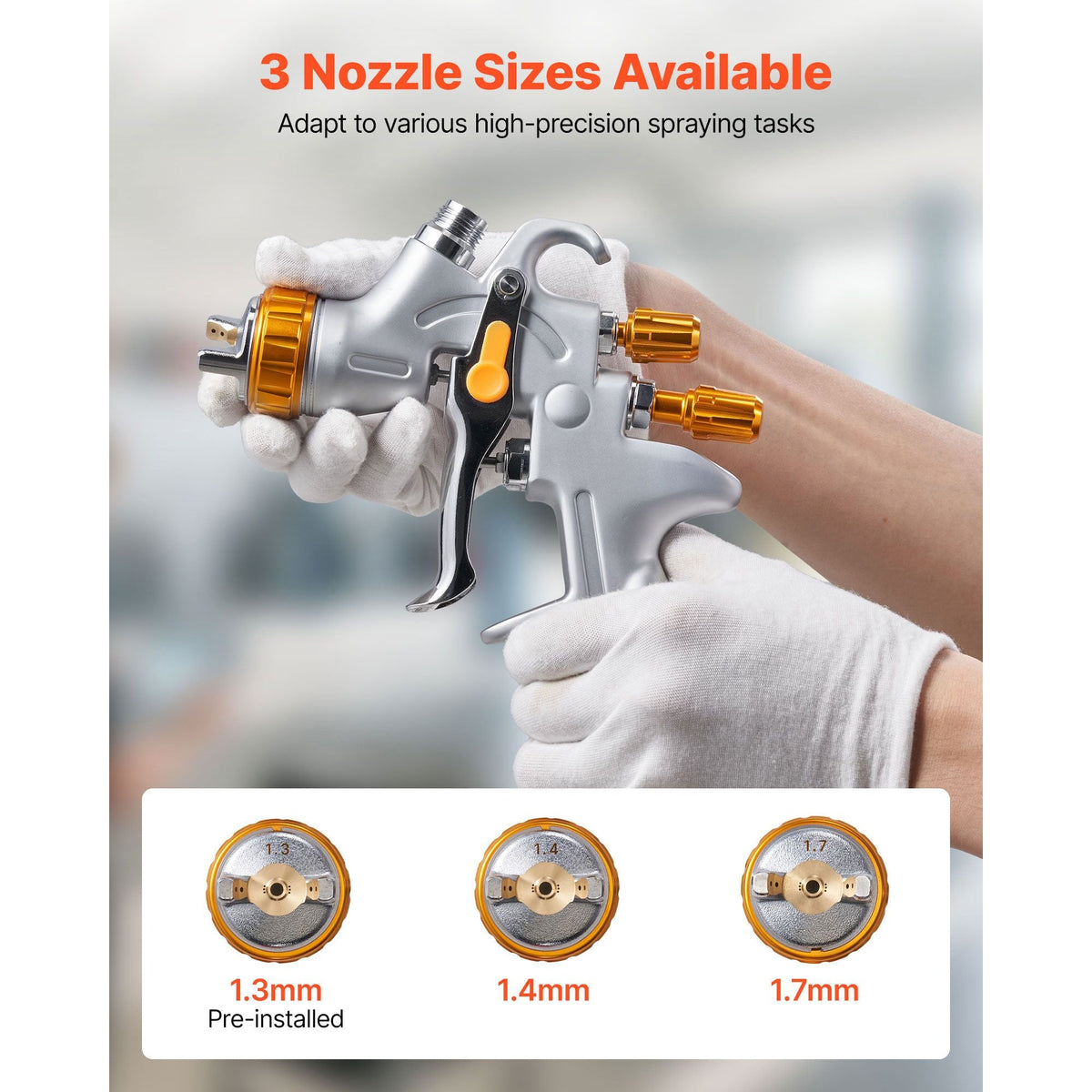 HVLP Air Spray Gun, Gravity Feed Paint Sprayer Gun with 3 Nozzles (1.3/1.4/1.7mm), 600ml Capacity Auto Paint Sprayer with Air Regulator for Automotive Primers, Clear Coats & Topcoats