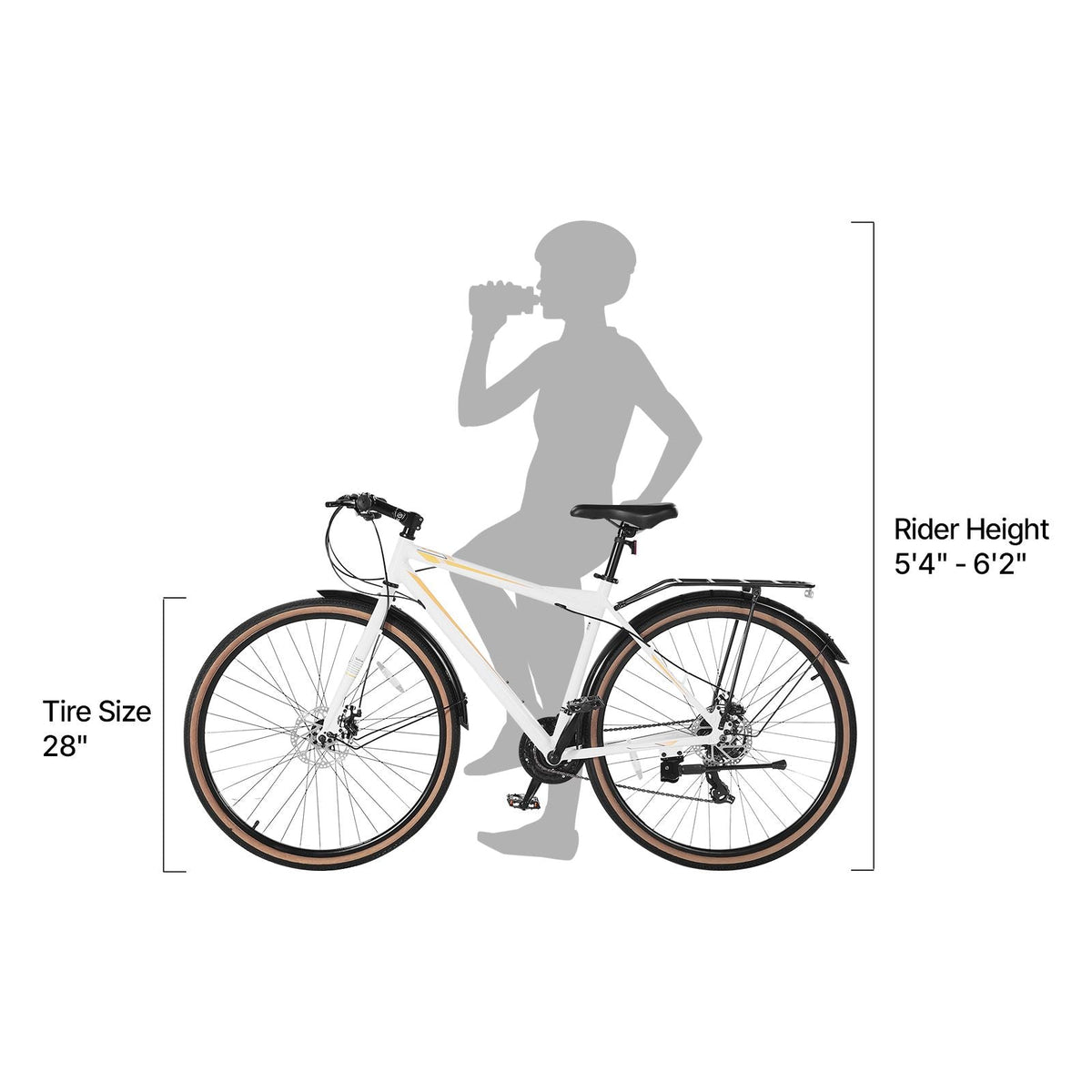 Hybrid Bike, Lightweight Aluminum Frame Bike, 700c Wheel Men Women Hybrid Bicycle, Step-Over Adult Urban City Commuter Bikes, with 24-Speed Shimano Drivetrain, Alloy Adjustable Stem, Dual Brakes