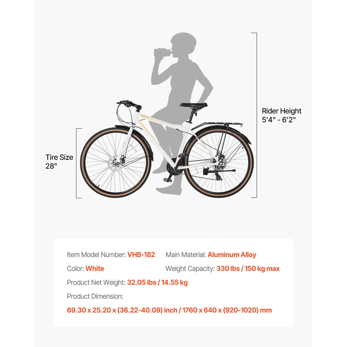 Hybrid Bike, Lightweight Aluminum Frame Bike, 700c Wheel Men Women Hybrid Bicycle, Step-Over Adult Urban City Commuter Bikes, with 24-Speed Shimano Drivetrain, Alloy Adjustable Stem, Dual Brakes