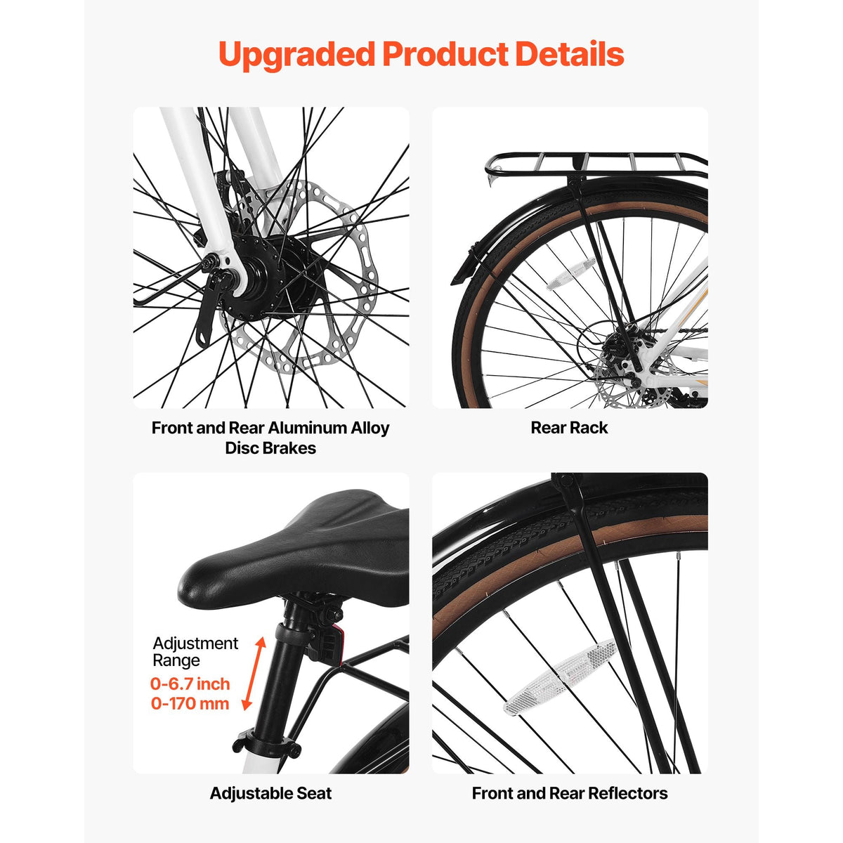Hybrid Bike, Lightweight Aluminum Frame Bike, 700c Wheel Men Women Hybrid Bicycle, Step-Over Adult Urban City Commuter Bikes, with 24-Speed Shimano Drivetrain, Alloy Adjustable Stem, Dual Brakes