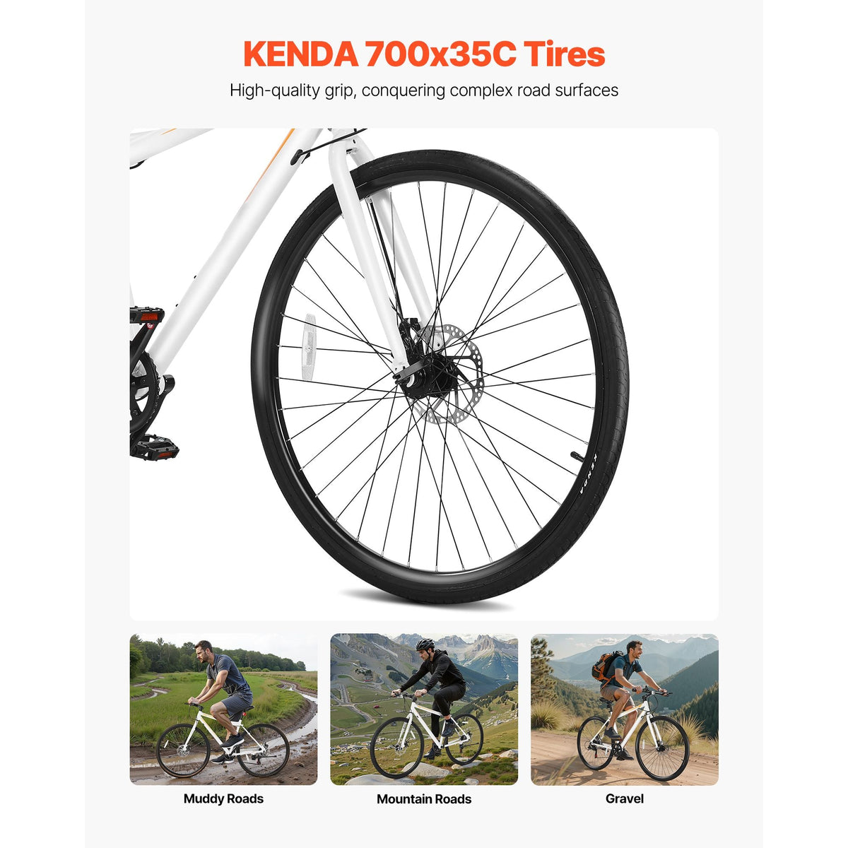 Hybrid Bike, Lightweight Aluminum Frame Bike, 700c Wheel Men Women Hybrid Bicycle, Step-Over Adult Urban City Commuter Bikes, with 7 Speed, Alloy Adjustable Stem, Disc Brakes, Adjustable Seat