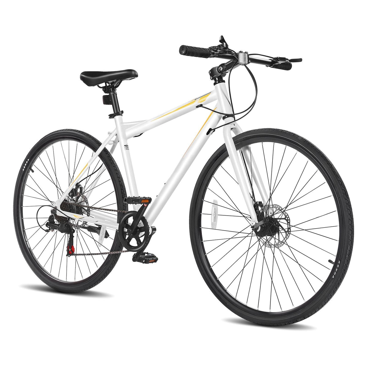 Hybrid Bike, Lightweight Aluminum Frame Bike, 700c Wheel Men Women Hybrid Bicycle, Step-Over Adult Urban City Commuter Bikes, with 7 Speed, Alloy Adjustable Stem, Disc Brakes, Adjustable Seat