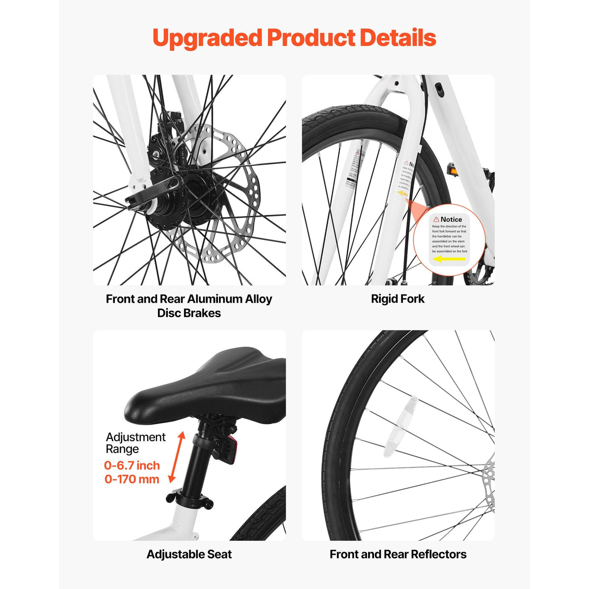 Hybrid Bike, Lightweight Aluminum Frame Bike, 700c Wheel Men Women Hybrid Bicycle, Step-Over Adult Urban City Commuter Bikes, with 7 Speed, Alloy Adjustable Stem, Disc Brakes, Adjustable Seat