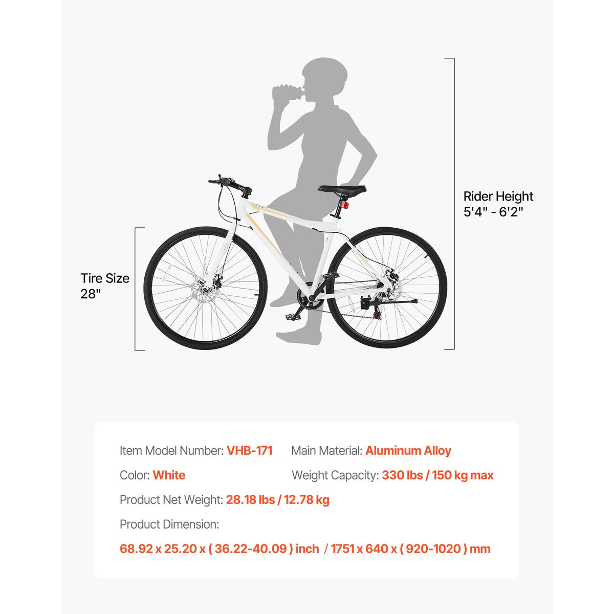 Hybrid Bike, Lightweight Aluminum Frame Bike, 700c Wheel Men Women Hybrid Bicycle, Step-Over Adult Urban City Commuter Bikes, with 7 Speed, Alloy Adjustable Stem, Disc Brakes, Adjustable Seat
