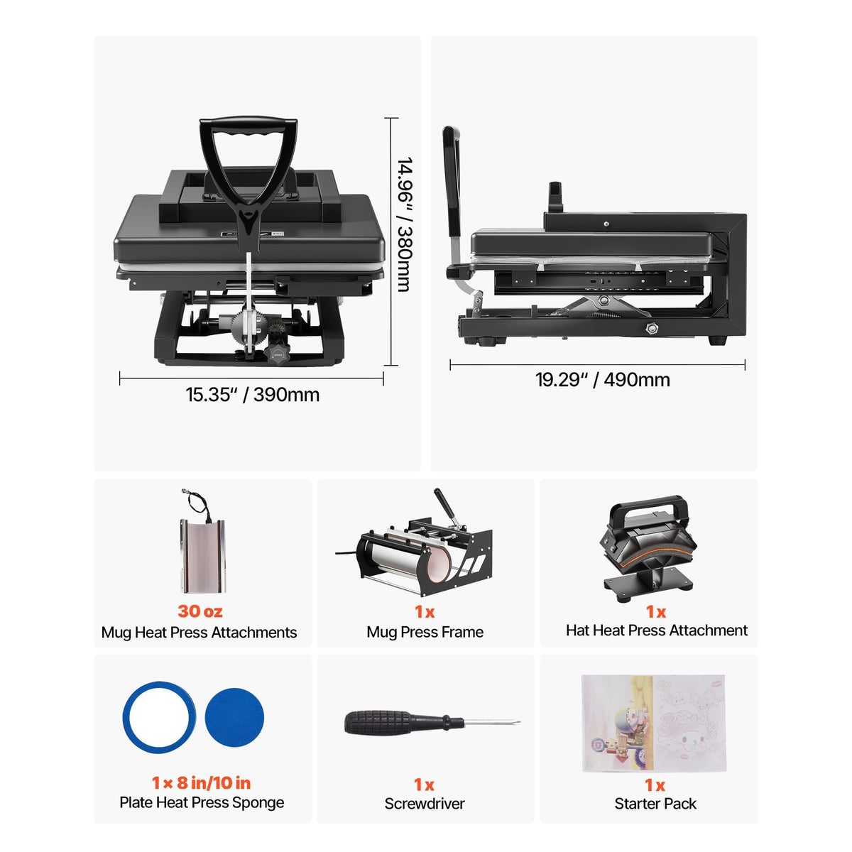 Hybrid Heat Press, 15 x 15 inch, 5-in-1 Multifunction, Heat Up Fast and Even, All-New Patented Design, Easy to Control, Sublimation Press Machine for T-shirts/Mugs/Tumblers/Caps/Plates, Black