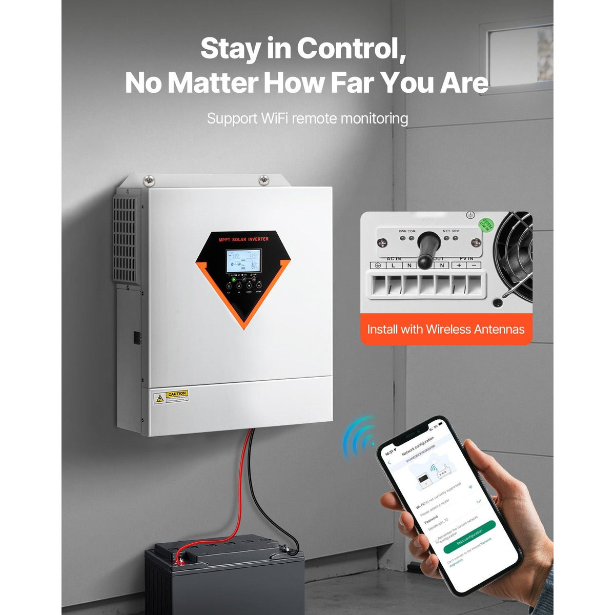 Hybrid Solar Inverter, 3000W, All in One Pure Sine Wave Power Inverter Charger, 24V DC to 110/120V AC, with Built-in 100A MPPT Solar Controller, for Off-Grid System Lead Acid Lithium Battery