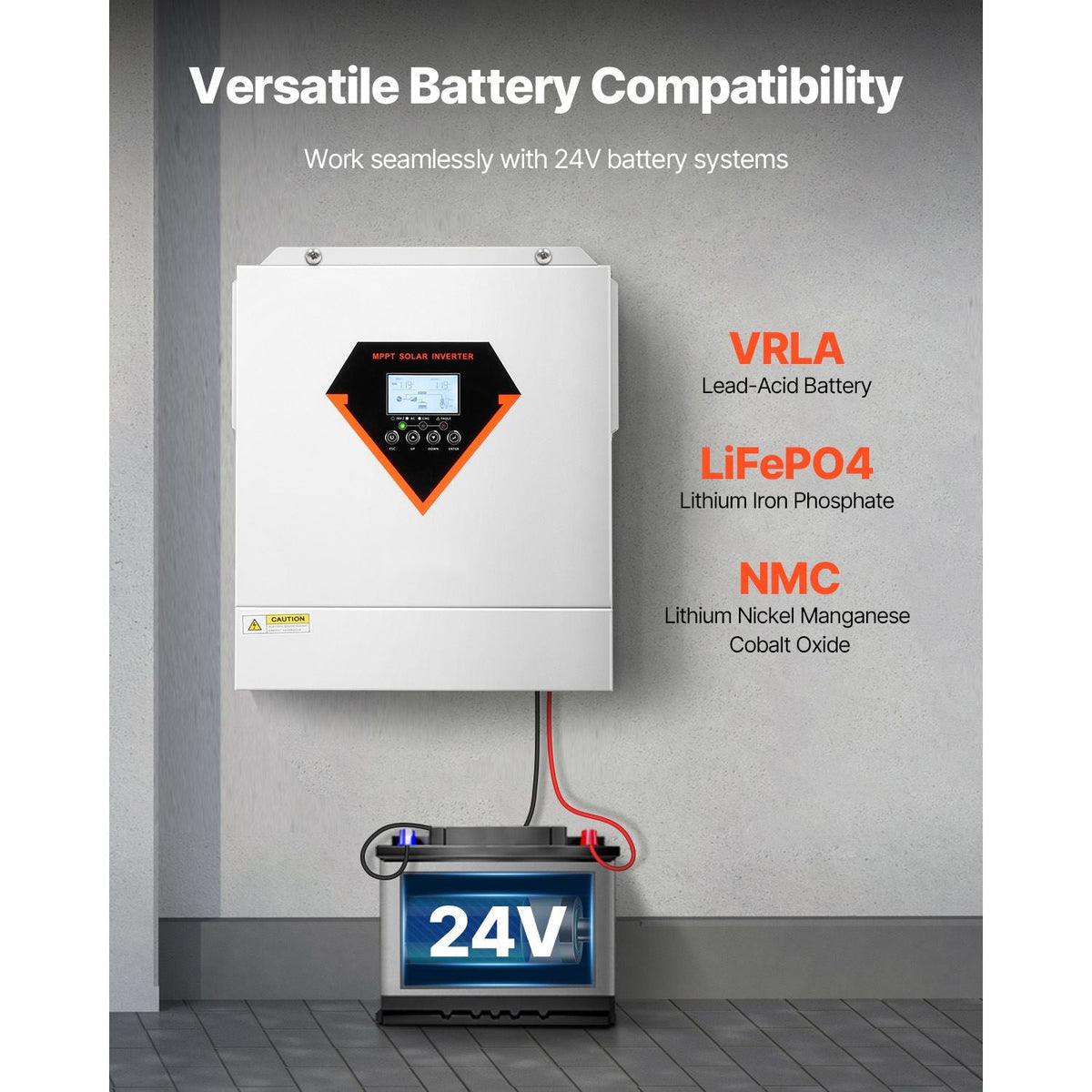 Hybrid Solar Inverter, 3000W, All in One Pure Sine Wave Power Inverter Charger, 24V DC to 110/120V AC, with Built-in 100A MPPT Solar Controller, for Off-Grid System Lead Acid Lithium Battery