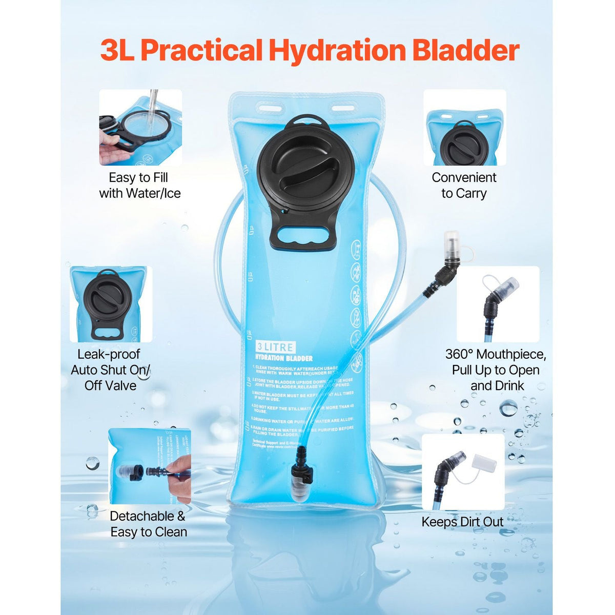 Hydration Backpack, 15L Insulated Hydration Pack Backpack with 3L TPU Water Bladder, Hiking Water Backpack with Storage for Men Women, Hydro Water Daypack