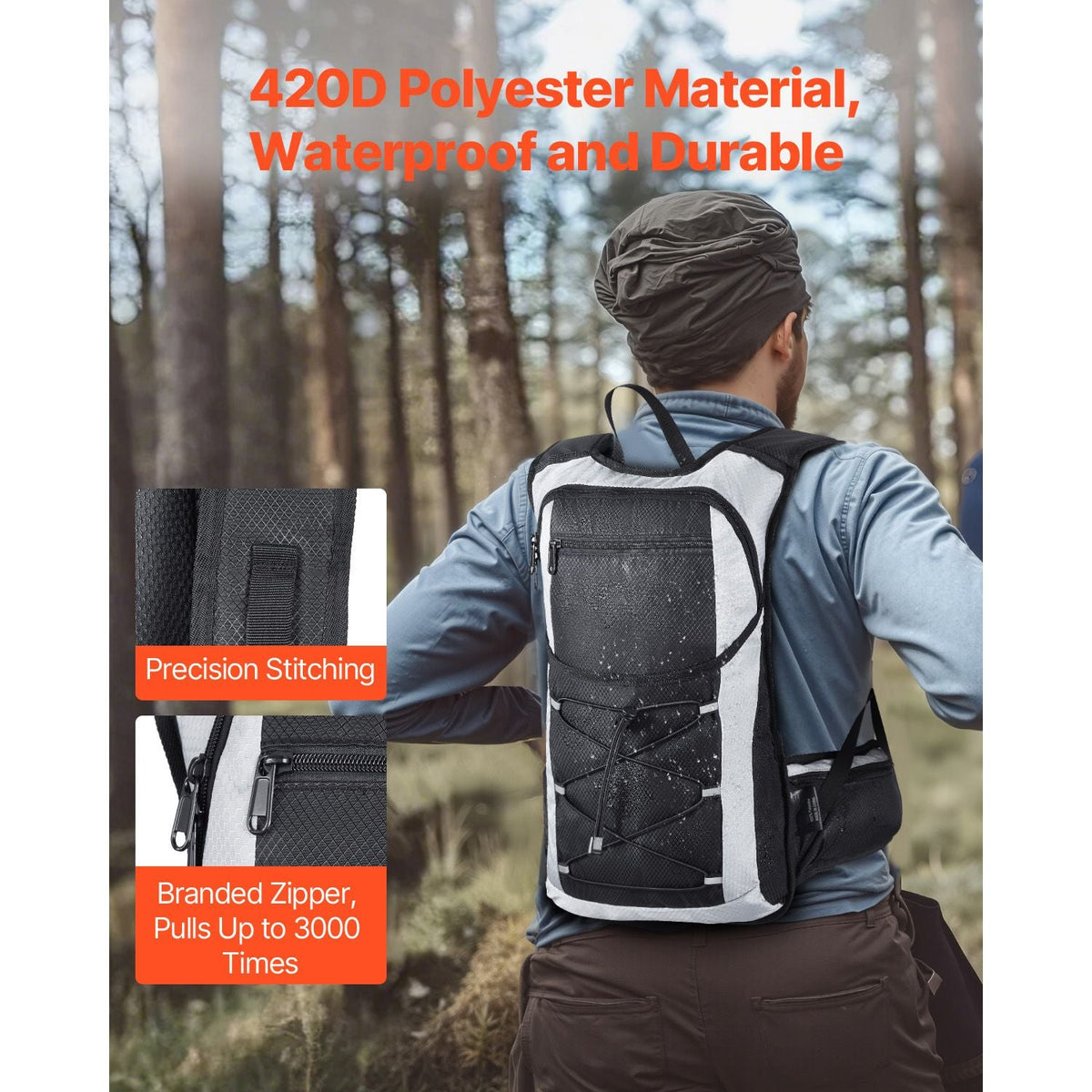 Hydration Backpack, 15L Insulated Hydration Pack Backpack with 3L TPU Water Bladder, Hiking Water Backpack with Storage for Men Women, Hydro Water Daypack