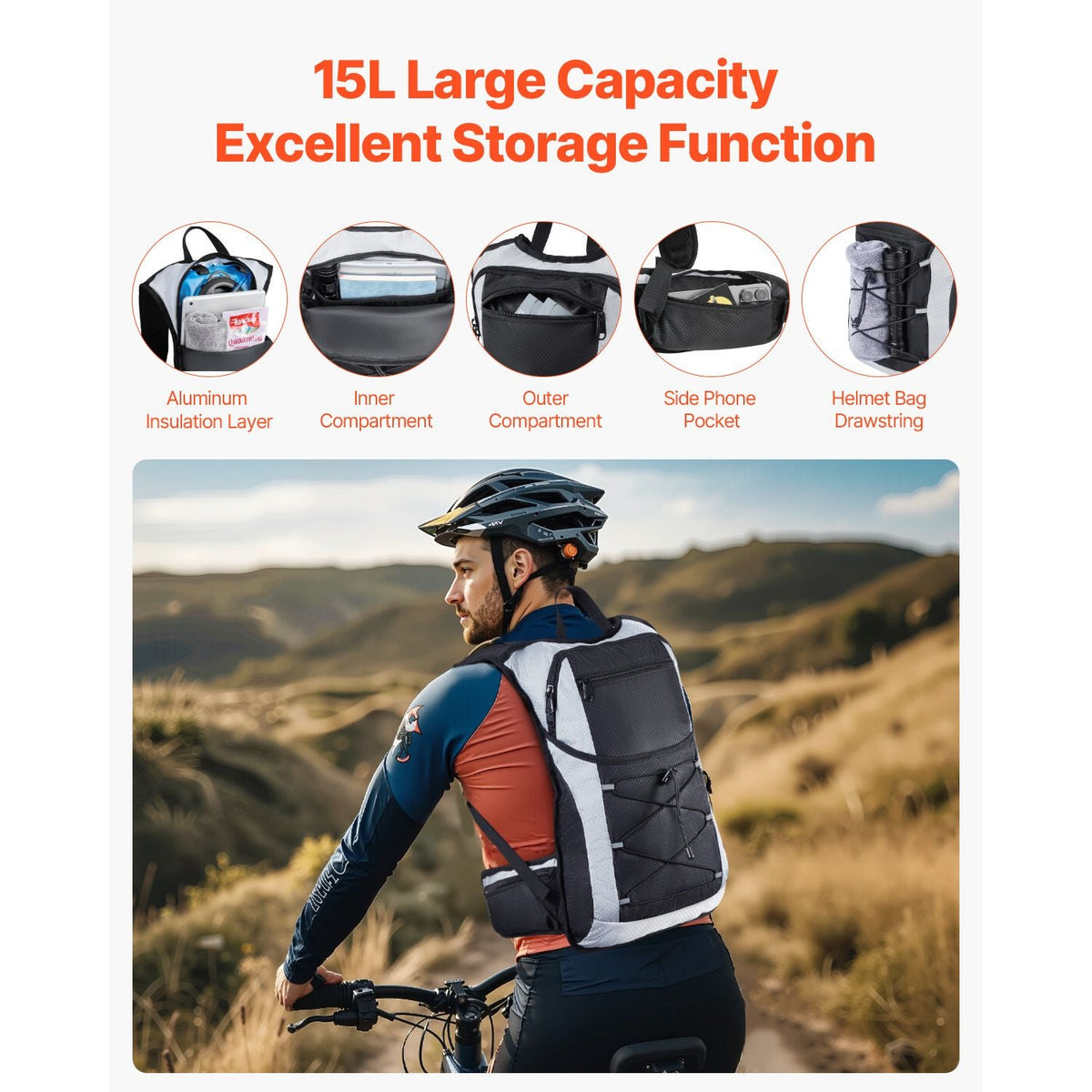Hydration Backpack, 15L Insulated Hydration Pack Backpack with 3L TPU Water Bladder, Hiking Water Backpack with Storage for Men Women, Hydro Water Daypack