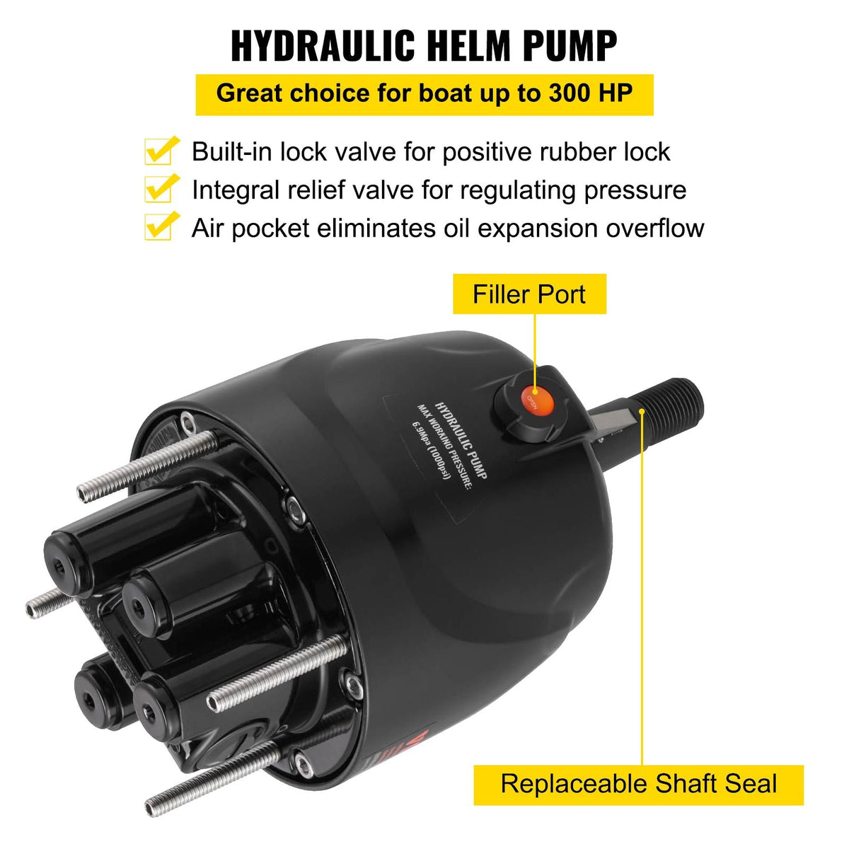 Hydraulic Boat Steering Kit, 300HP Hydraulic Steering Kit Helm Pump, Cylinder, Wheel, 18 Feet Hose Hydraulic Steering Seal Kit, Corrosion-Resistant Boat Steering System Marine Steering Kit