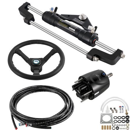 Hydraulic Boat Steering Kit, 300HP Hydraulic Steering Kit Helm Pump, Cylinder, Wheel, 24 Feet Hose Hydraulic Steering Seal Kit, Corrosion-Resistant Boat Steering System Marine Steering Kit
