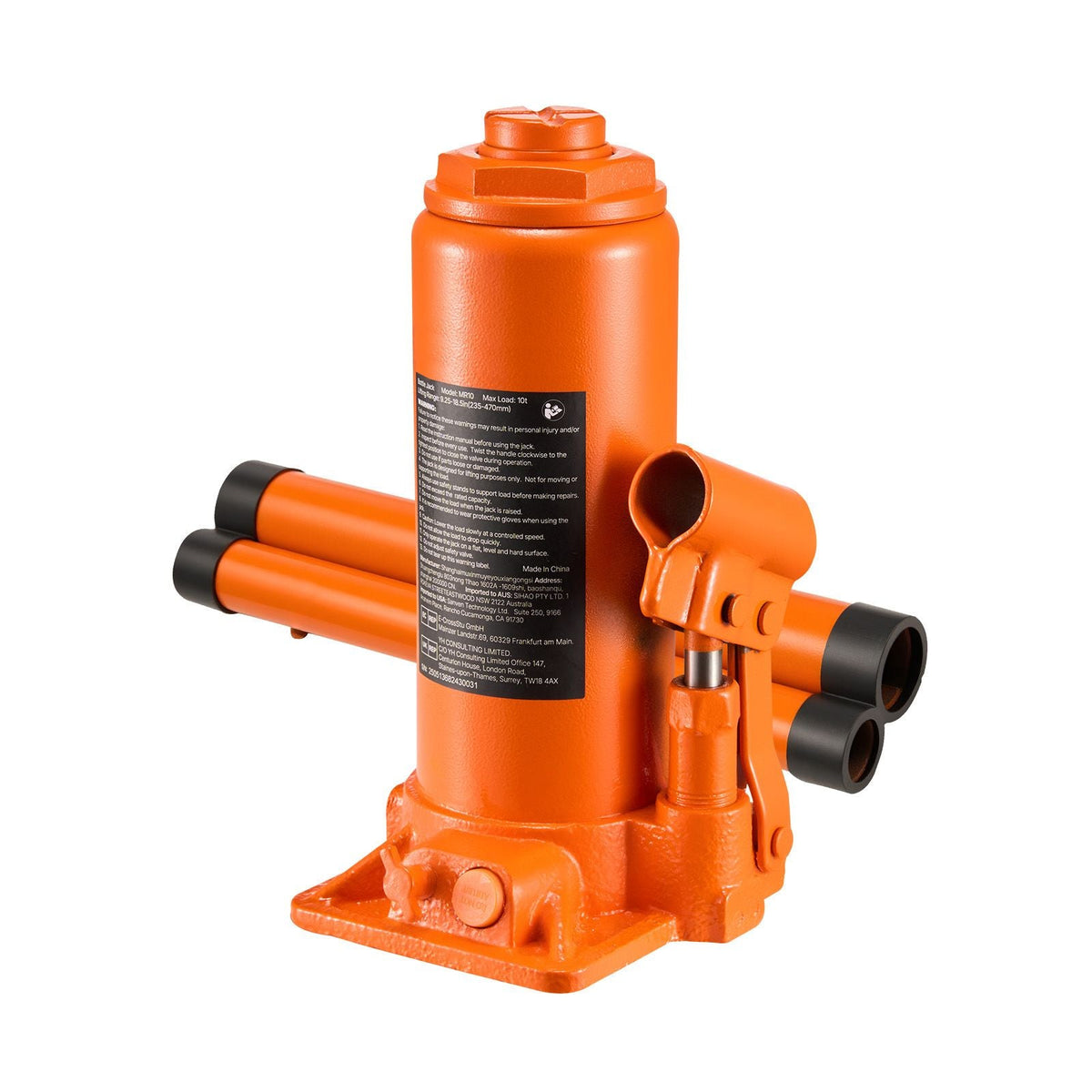 Hydraulic Bottle Jack, 10 Ton (22046 lbs) Capacity, 9.3-18.5 Inch Lifting Range, Heavy Duty Welded Bottle Jack for Car, SUV, Pickup, Auto Repair, House Lift and Agricultural Equipment, Orange