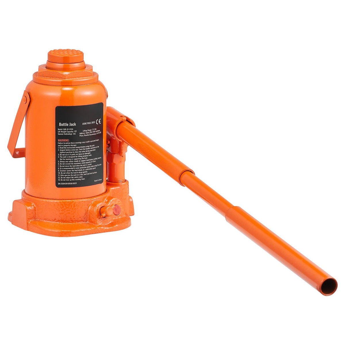 Hydraulic Bottle Jack, 12 Ton/26455 LBS All Welded Bottle Jack, 7.5-14 inch Lifting Range, with 3-section Long Handle, for Pickup Truck, Truck, Car, RV, Auto Repair, Industrial Engineering