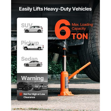 Hydraulic Bottle Jack, 6 Ton (13227.6 lbs) Capacity, 7.7-14.8 Inch Lifting Range, Heavy Duty Welded Bottle Jack for Car, SUV, Pickup, Auto Repair, House Lift and Agricultural Equipment, Orange