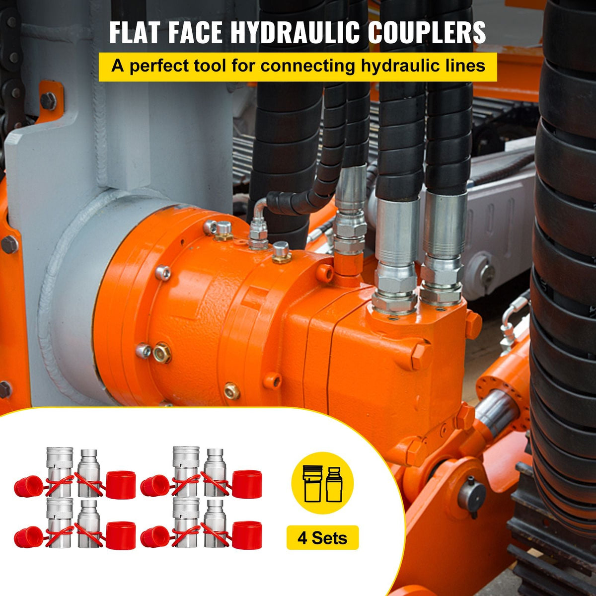 Hydraulic Coupler 1/2 Body with 1/2" NPT Thread 27.6 MPa Hydraulic Quick Connect 4 Pairs Hydraulic Coupling Quick Connect 45.5 L/min Hydraulic Quick Coupler