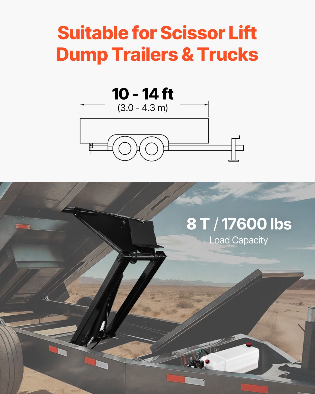 Hydraulic Dump Lift Kit, 17,600 lb/8 T Dump Trailer Hydraulic Scissor Hoist Kit Standard Kit, Hydraulic Dump Bed Kit with 12V Hydraulic Pump Unit Suitable for Scissor Lift Dump Trailers Trucks