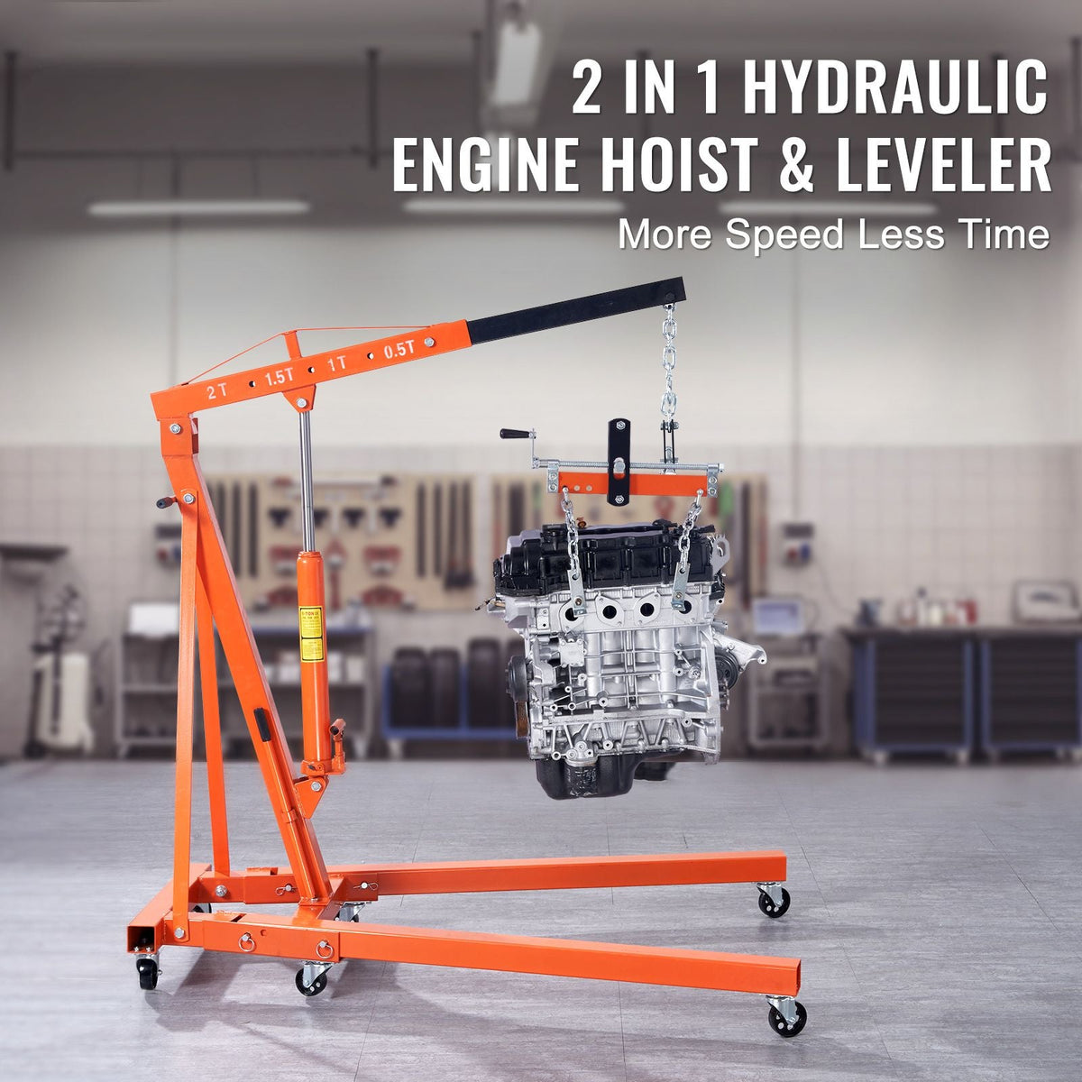 Hydraulic Engine Hoist with Lever, 2 Ton/4400 LBS Heavy-duty Cherry Picker Shop Crane, Foldable Engine Crane and Engine Hoist leveler for Auto Repair, Motors, Weights Lifting, Loading