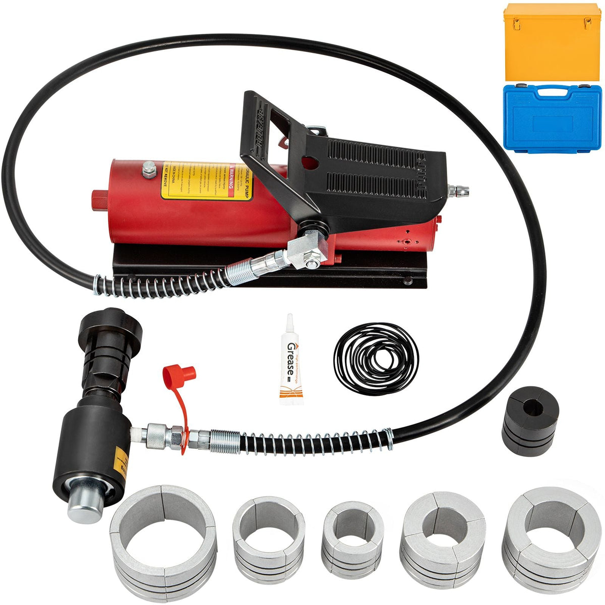 Hydraulic Exhaust Pipe Expander, 1-5/8" to 4-1/4" Size, 10 T Pedal Pump Included with 4 Dies, 2 Storage Cases for Copper Aluminum Tubes in Car Repairing